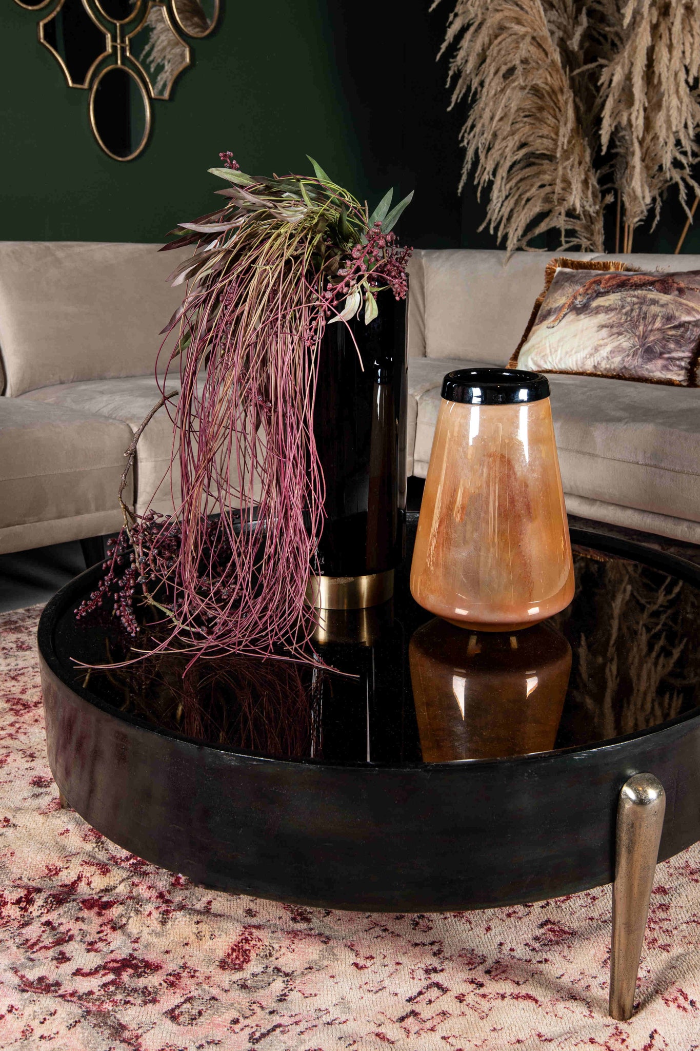 Mirror Alu Oxidised Black Coffee Table Round