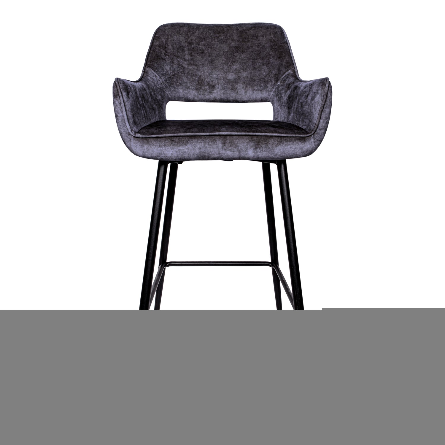 Fallon Velvet Anthracite Bar Stool Black Metal Leg (set of 2)