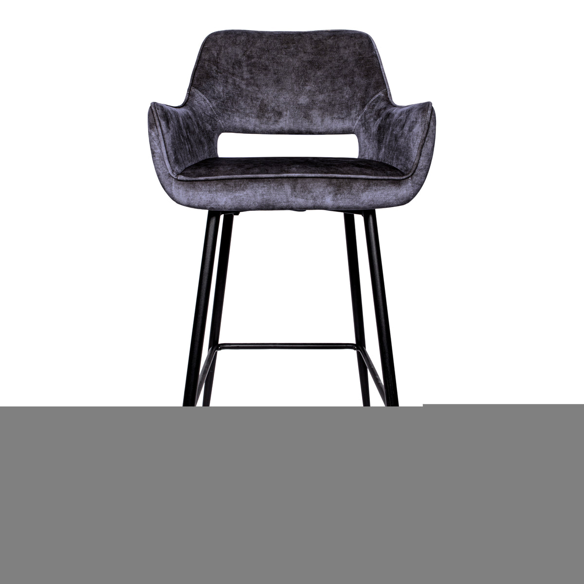 Fallon Velvet Anthracite Bar Stool Black Metal Leg (set of 2)