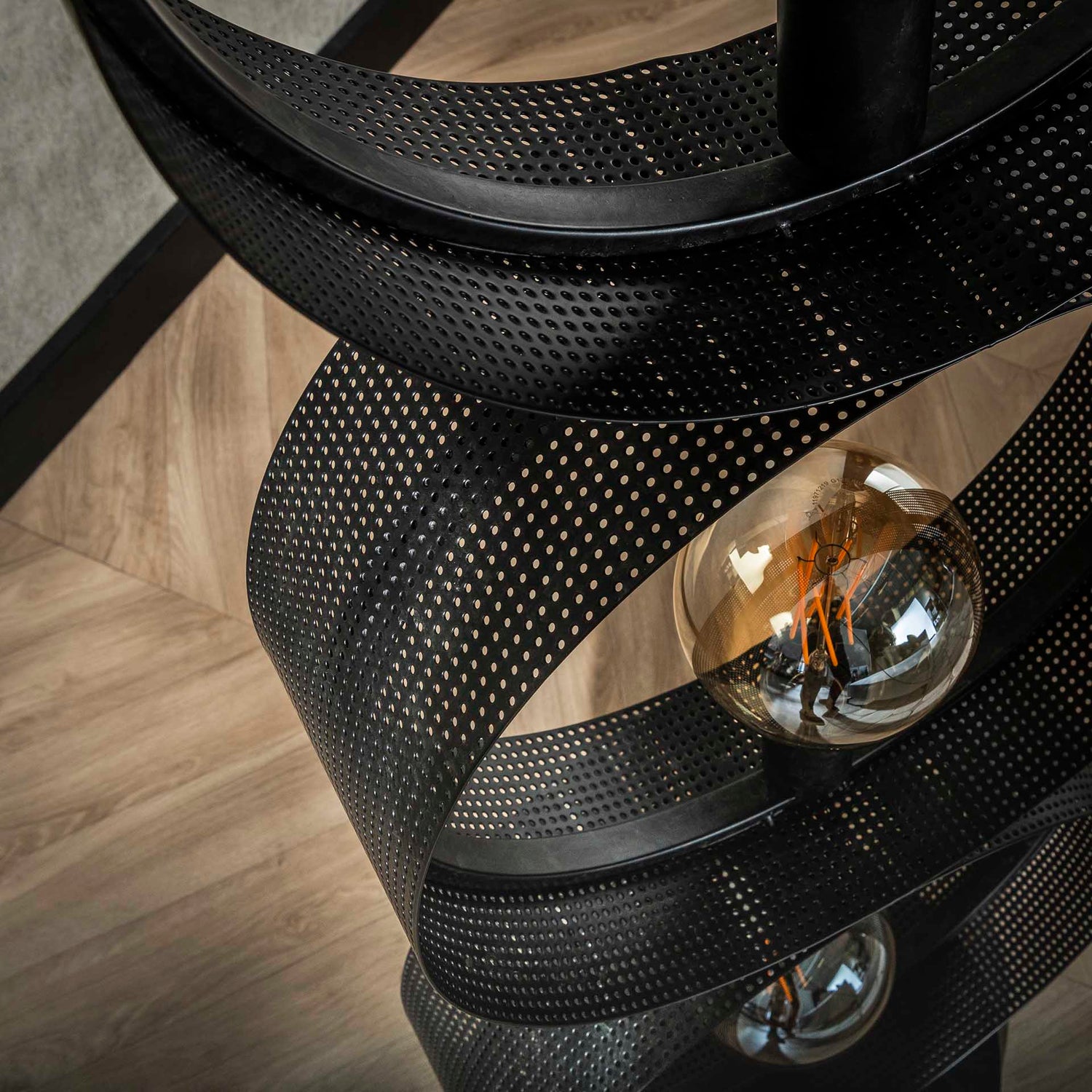 Vloerlamp met 3 lampen ring geperforeerd - 40x30x122 cm - Charcoal