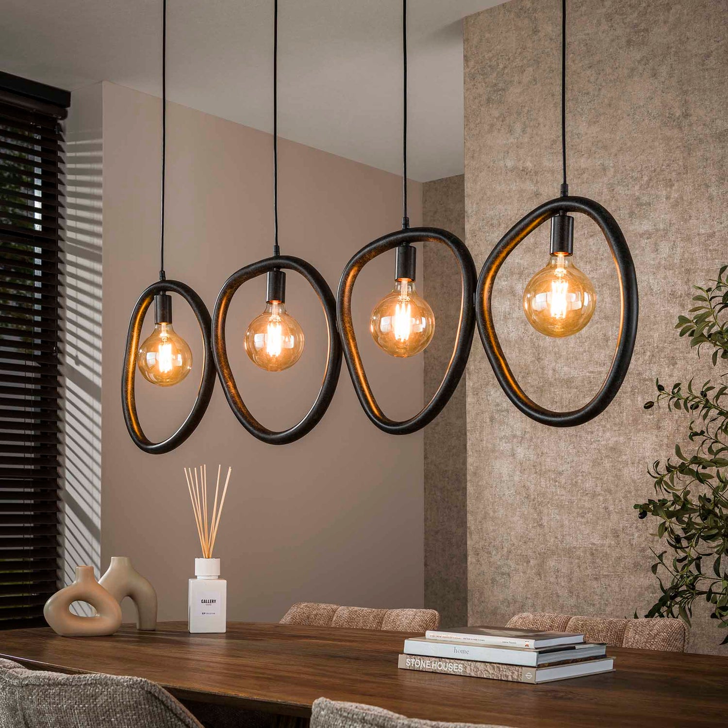 Hanglamp met 4 Lampen Pebble - 140x8x150 cm - Artic Zwart