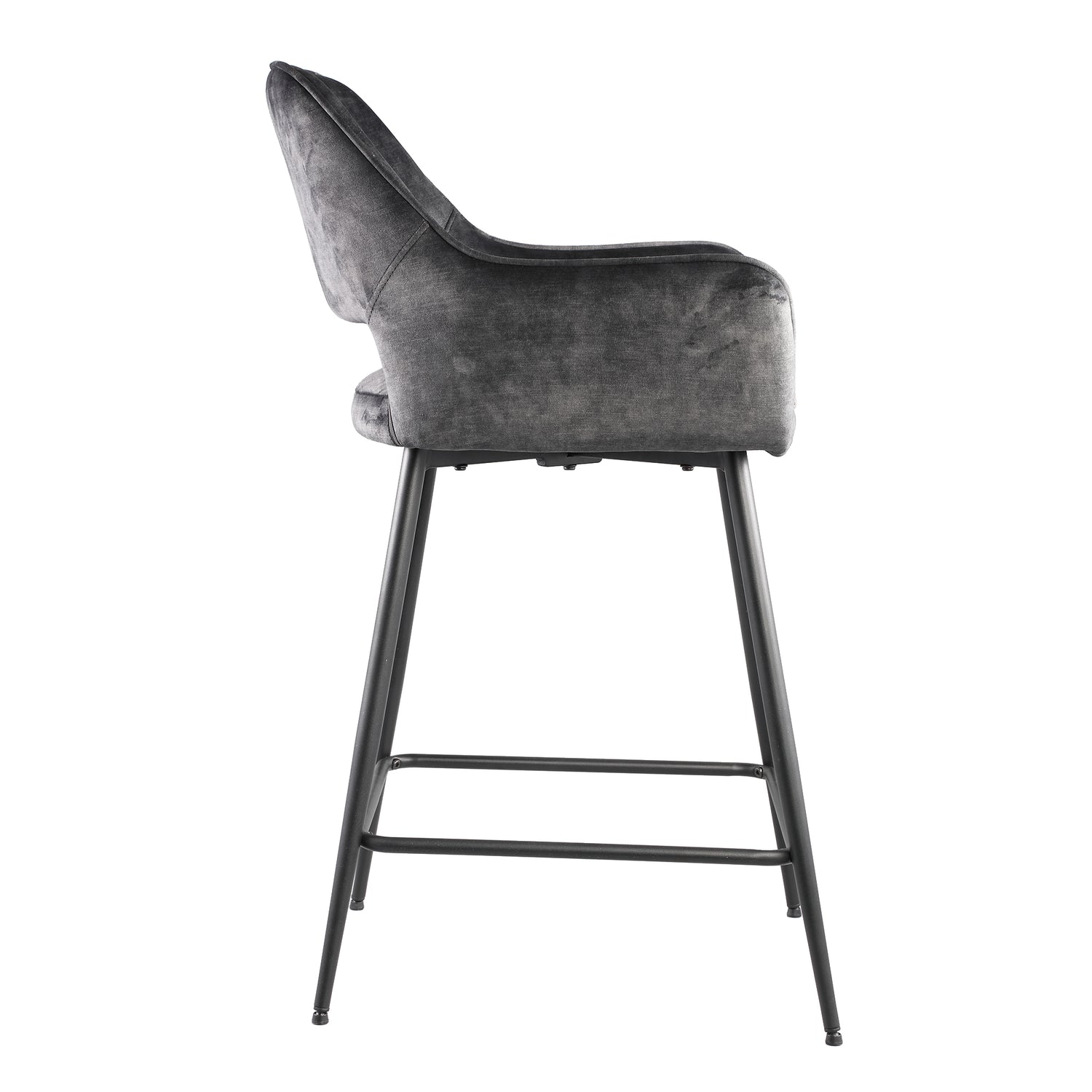 Fal LOW Velvet Anthracite Bar Stool Black Metal Le (set of 2)