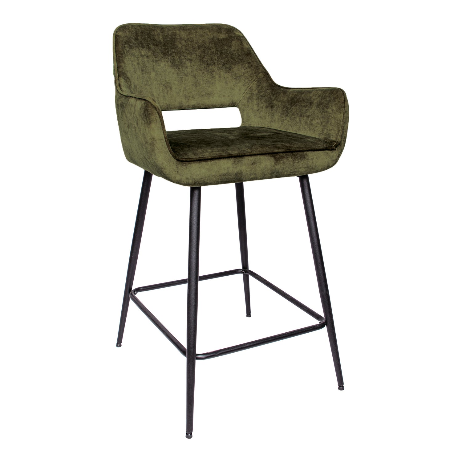 Fal LOW Velvet Green Bar Stool Black Metal Leg KD (set of 2)
