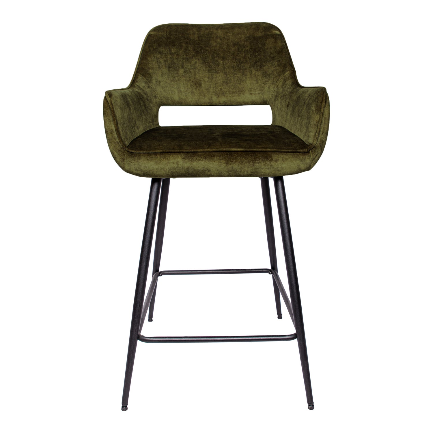 Fal LOW Velvet Green Bar Stool Black Metal Leg KD (set of 2)