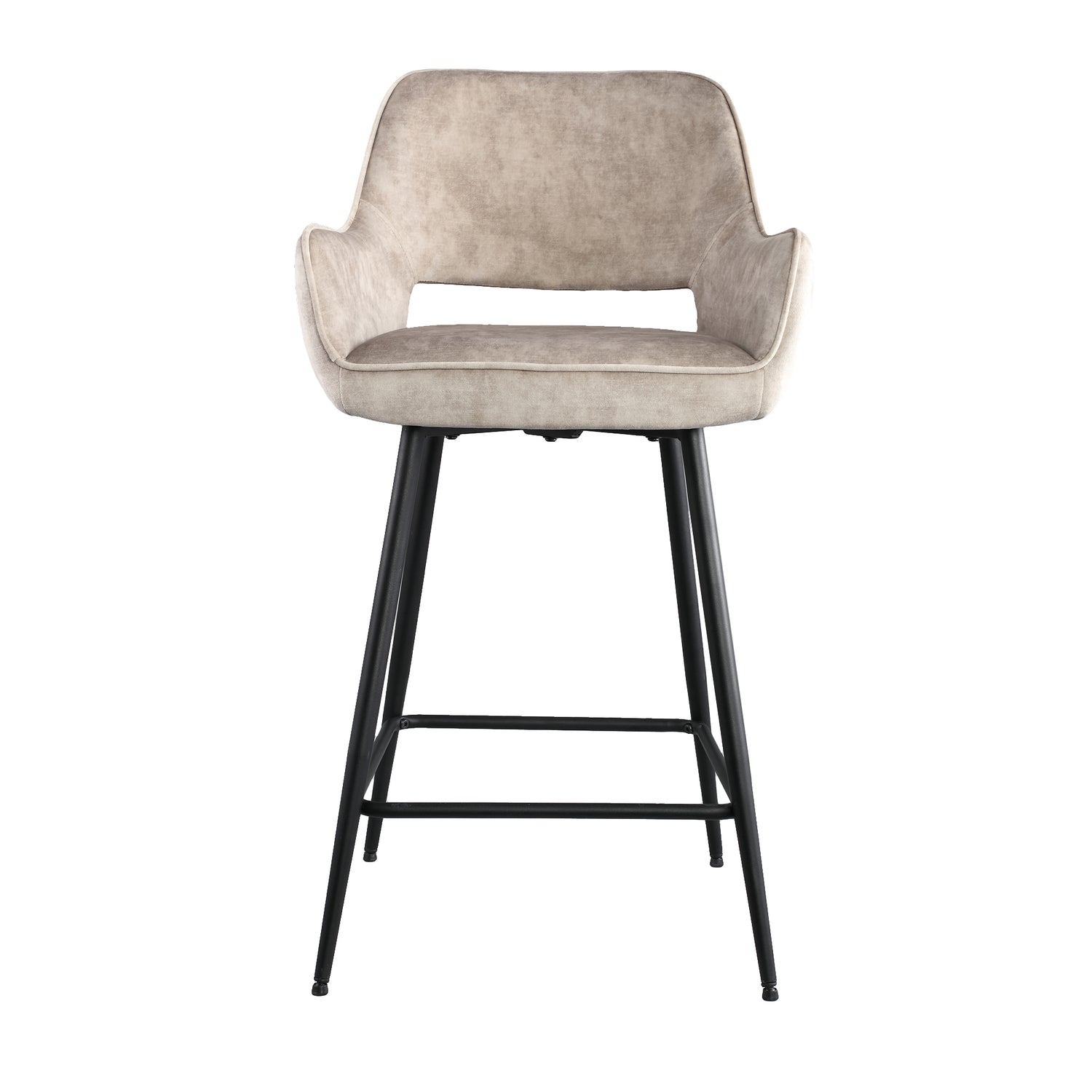 Fal LOW Velvet Khaki Bar Stool Black Metal Leg KD (set of 2)