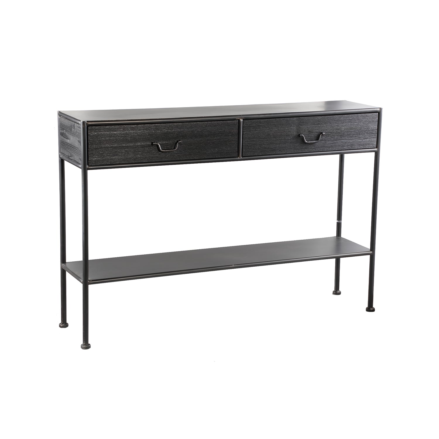 Ray Black Wooden Sidetable Metal Frame 2 Drawer