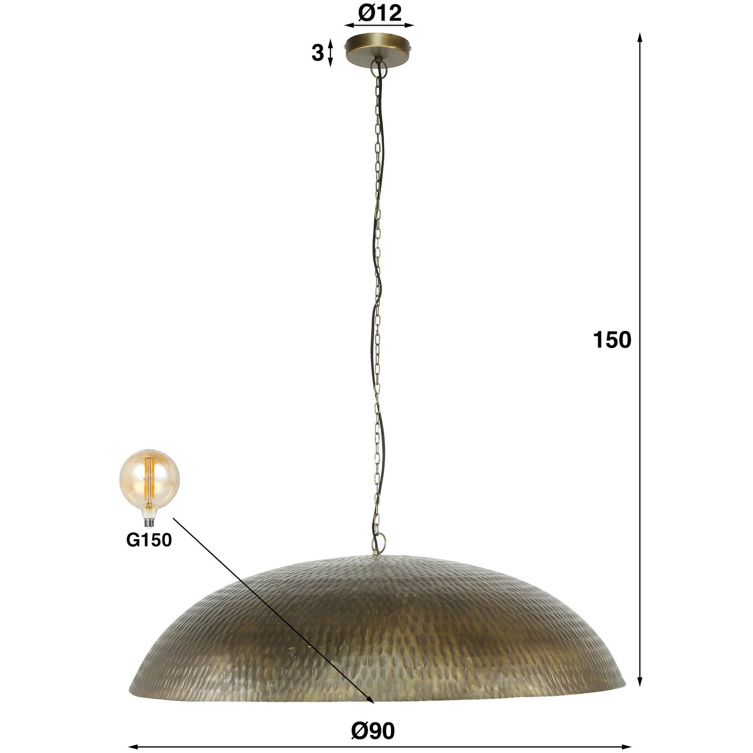 Hanglamp Ø90 - 90x90x150 cm - Brons antiek