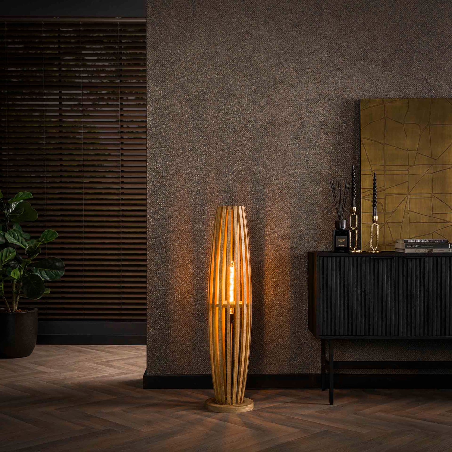 Vloerlamp 1L Orbit - 105x22x22 cm - Mango Naturaal