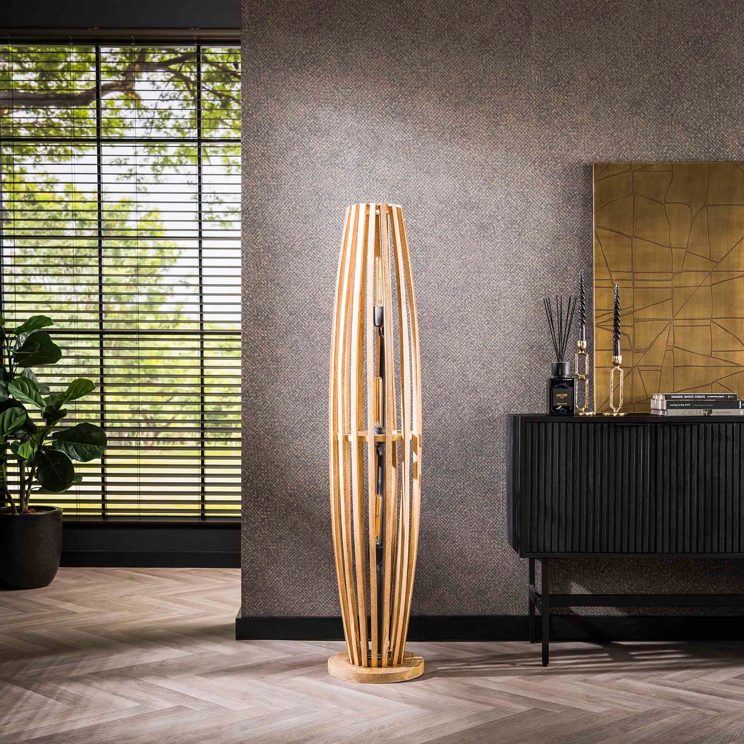 Vloerlamp met 3 Lampen orbit L - 145x28x28 cm - Naturel - Mango