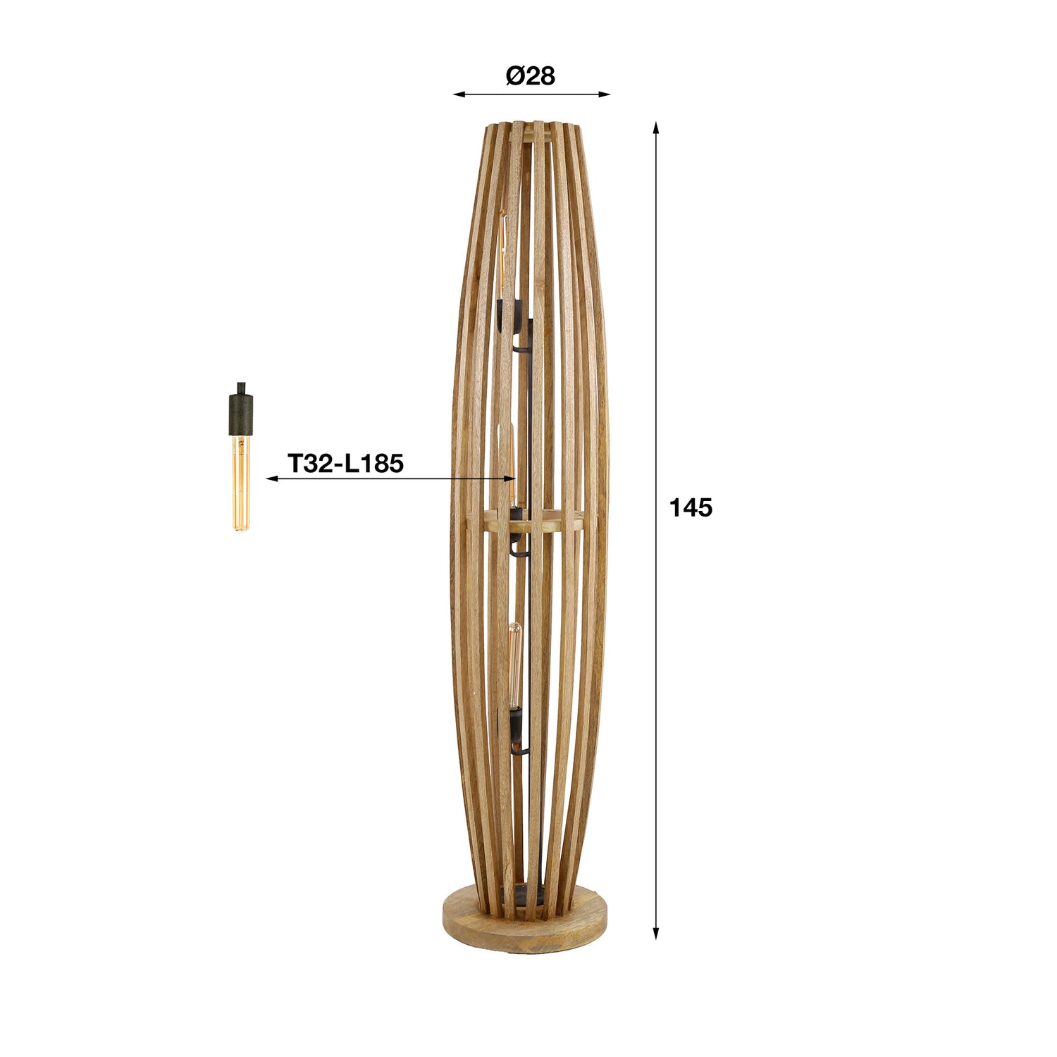 Vloerlamp met 3 Lampen orbit L - 145x28x28 cm - Naturel - Mango