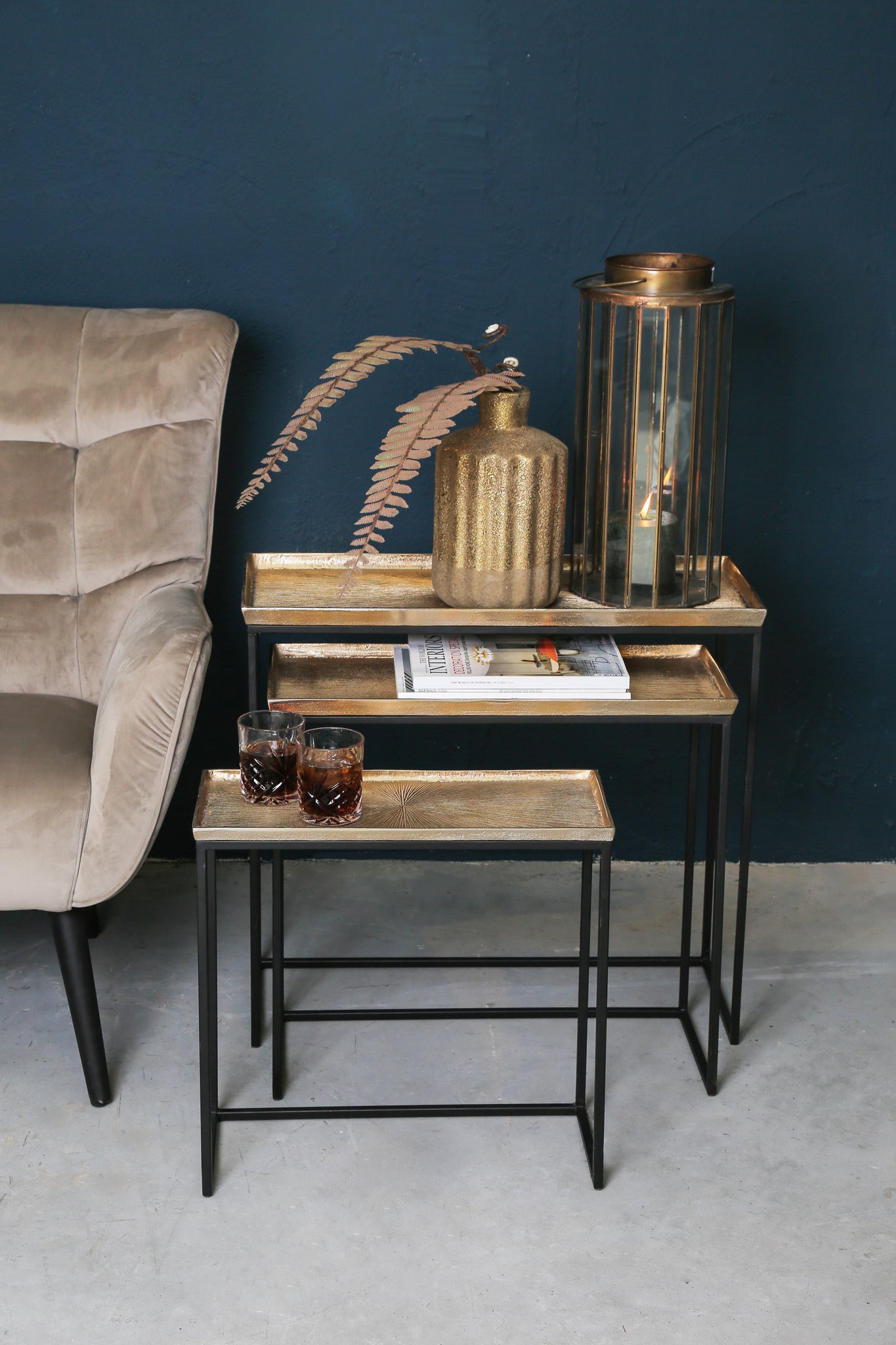 Daan Gold Aluminum Black Iron Sidetable S/3