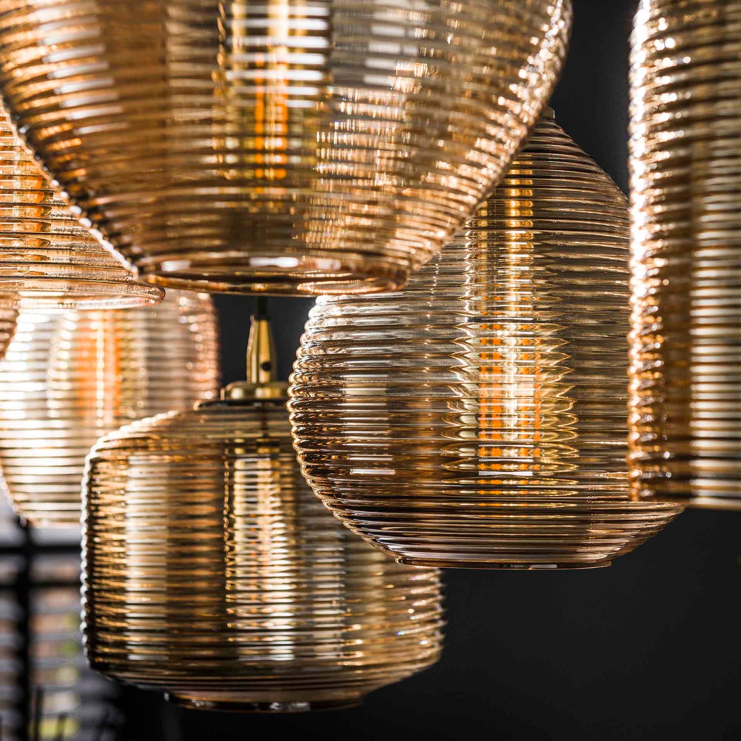 Hanglamp met 7 Lampen Stripe Glass - 93x40x150 cm - Amber - Glas