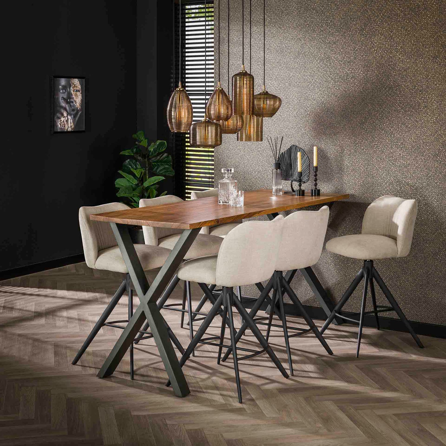 Hanglamp met 7 Lampen Stripe Glass - 93x40x150 cm - Amber - Glas