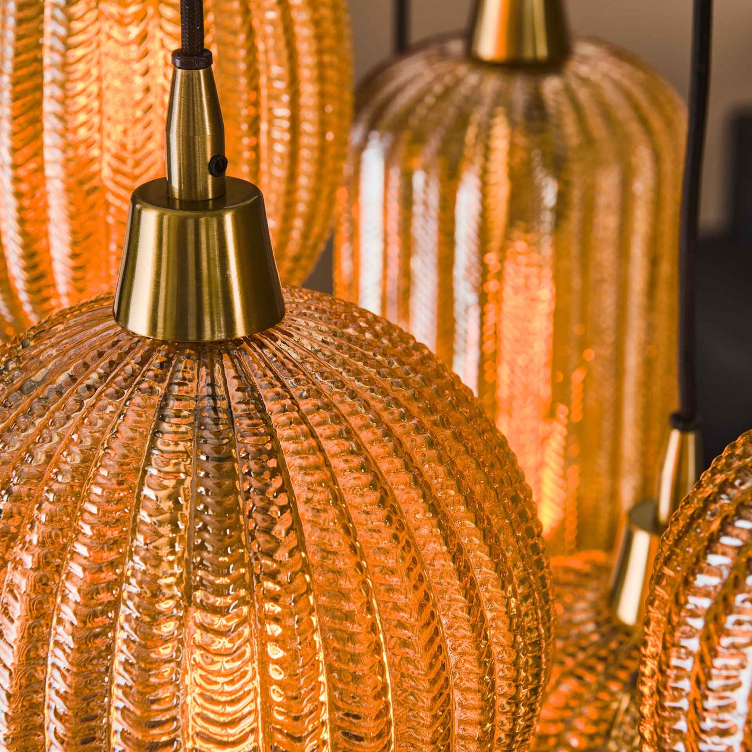 Hanglamp met 7 Lampen V-shape Pattern Mix - 95x38x150 cm - Amber - Glas