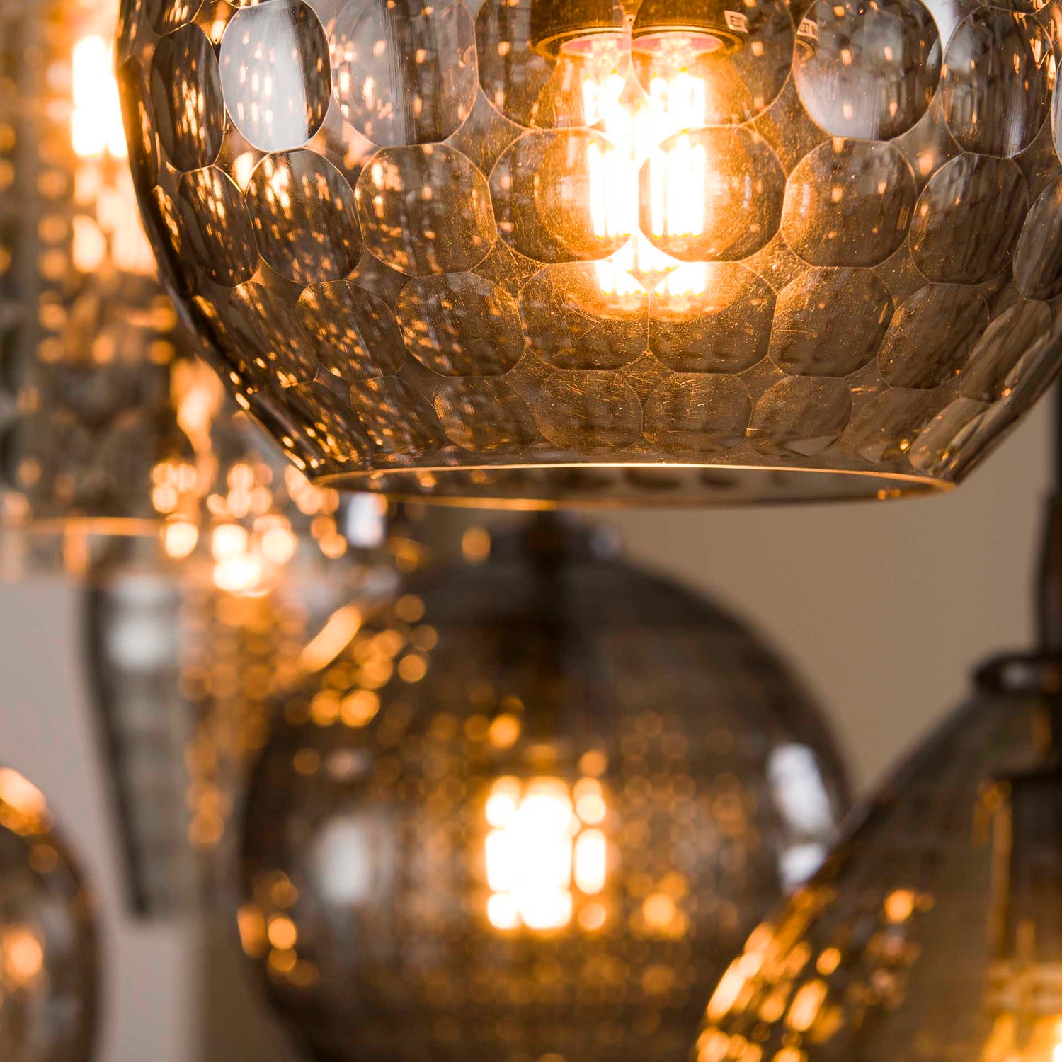 Hanglamp met 7 Lampen Hexagon Mix - 90x30x150 cm - Smoke Grey - Glas