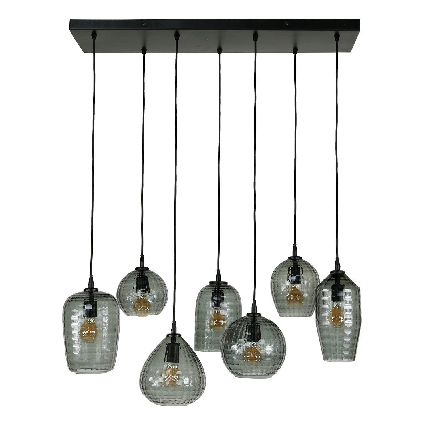 Hanglamp met 7 Lampen Hexagon Mix - 90x30x150 cm - Smoke Grey - Glas