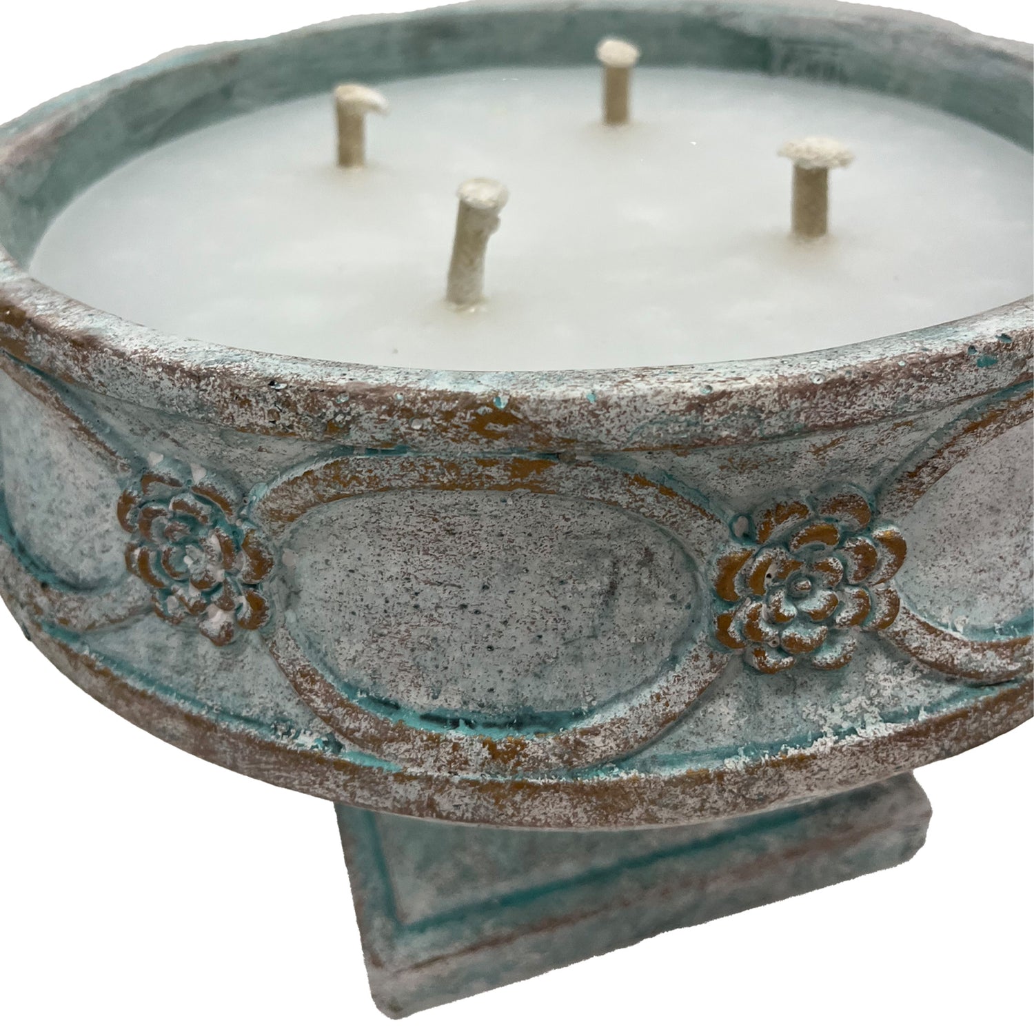 Artas Blue Cement Candle On Solid Stand Round L