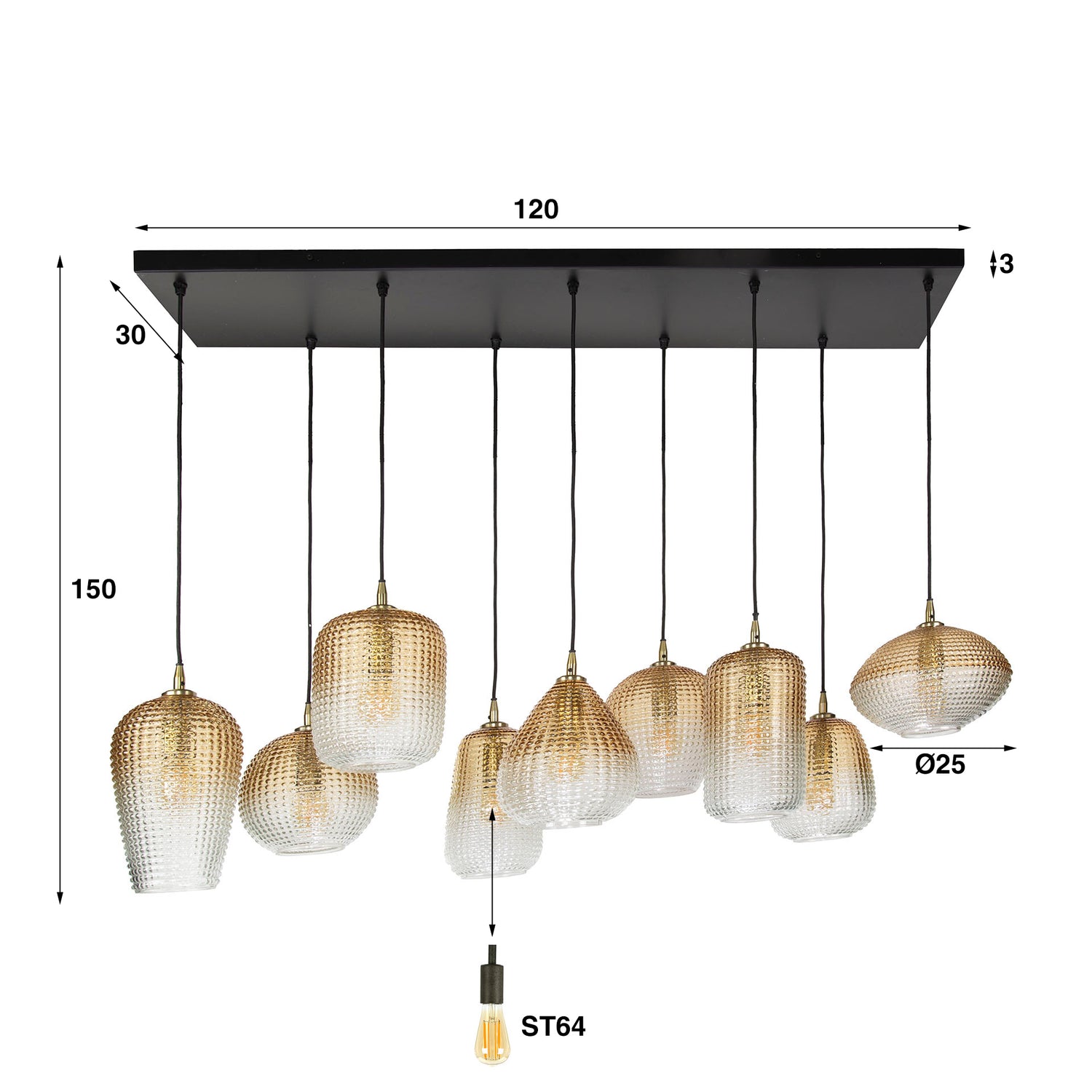 Hanglamp met 9 Lampen Dot Pattern - 120x40x150 cm - Amber - Glas