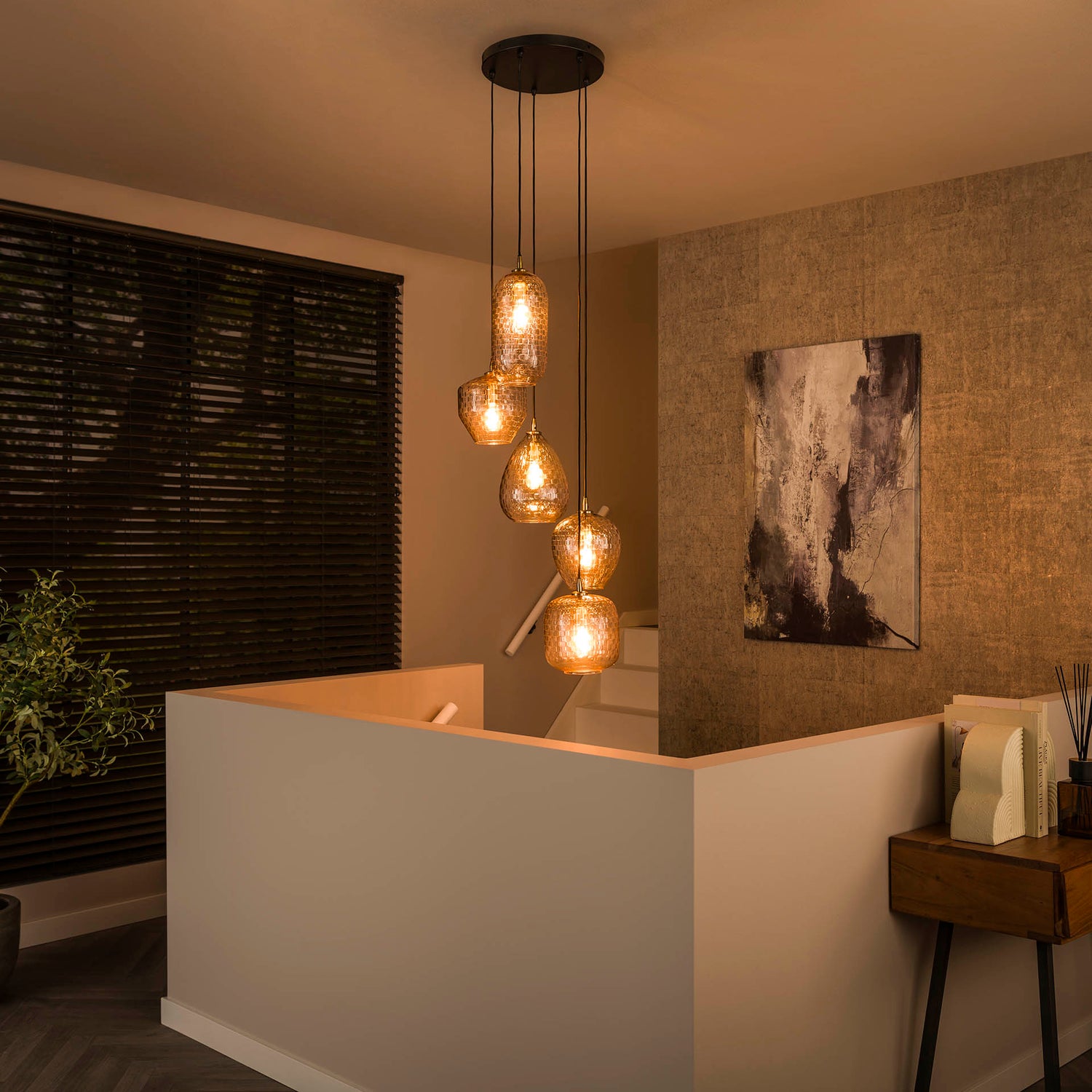 Hanglamp met 5 lampen Patch Pattern Getrapt - 40x40x180 cm - Diamond - Glas