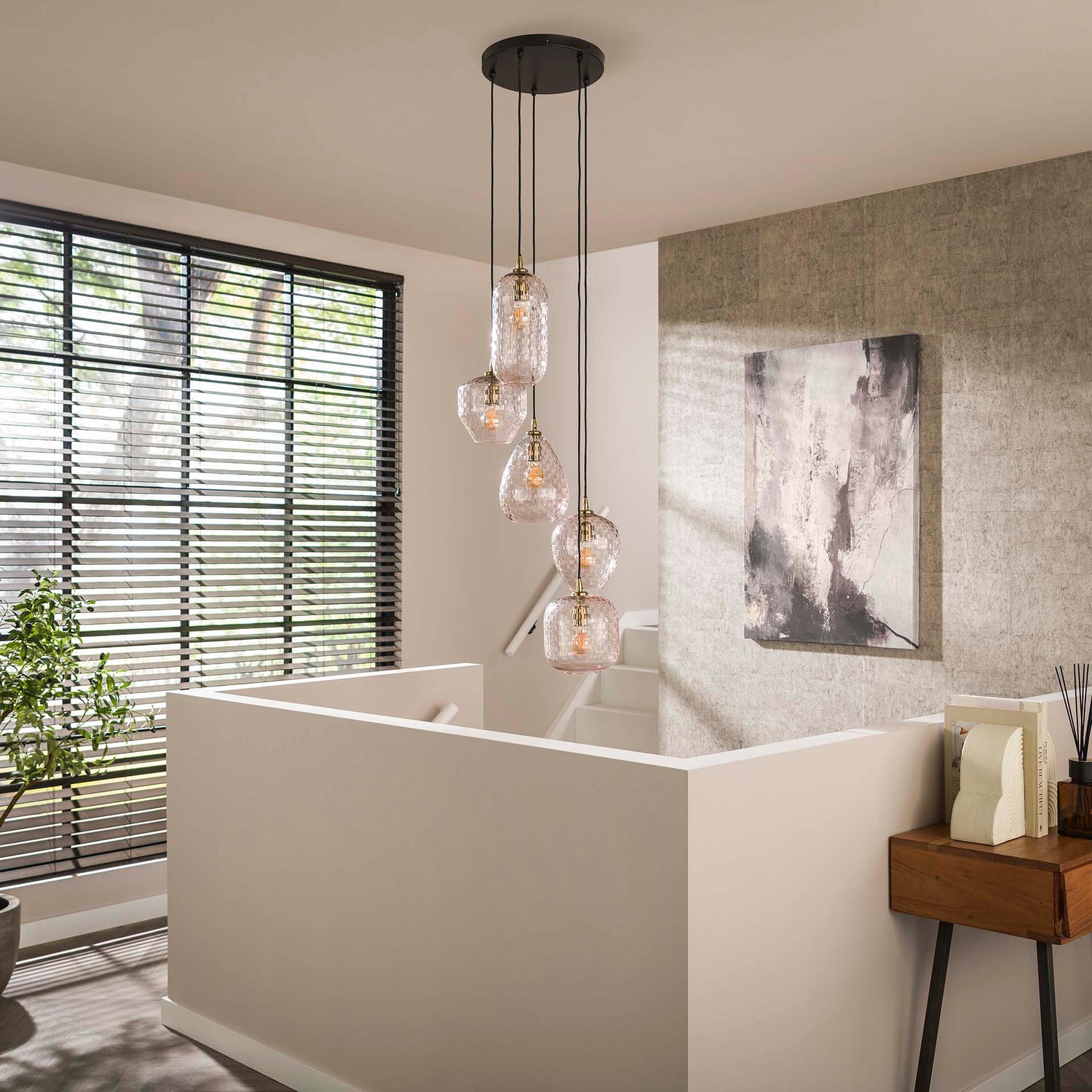 Hanglamp met 5 lampen Patch Pattern Getrapt - 40x40x180 cm - Diamond - Glas