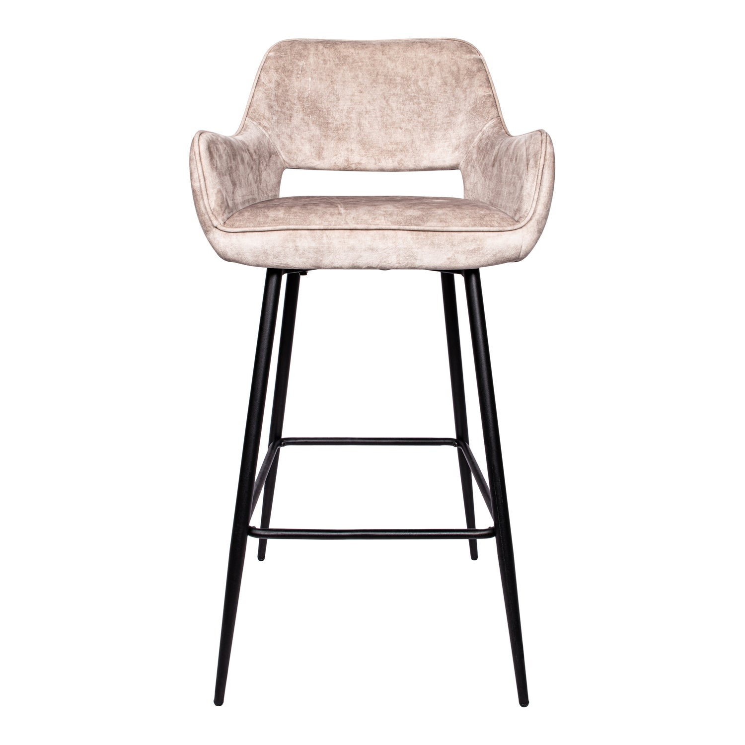 Fallon Velvet Khaki Bar Stool Black Metal Leg KD (set of 2)
