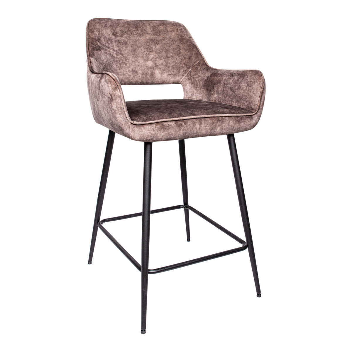 Fal LOW Velvet Brown Bar Stool Black Metal Leg (set of 2)