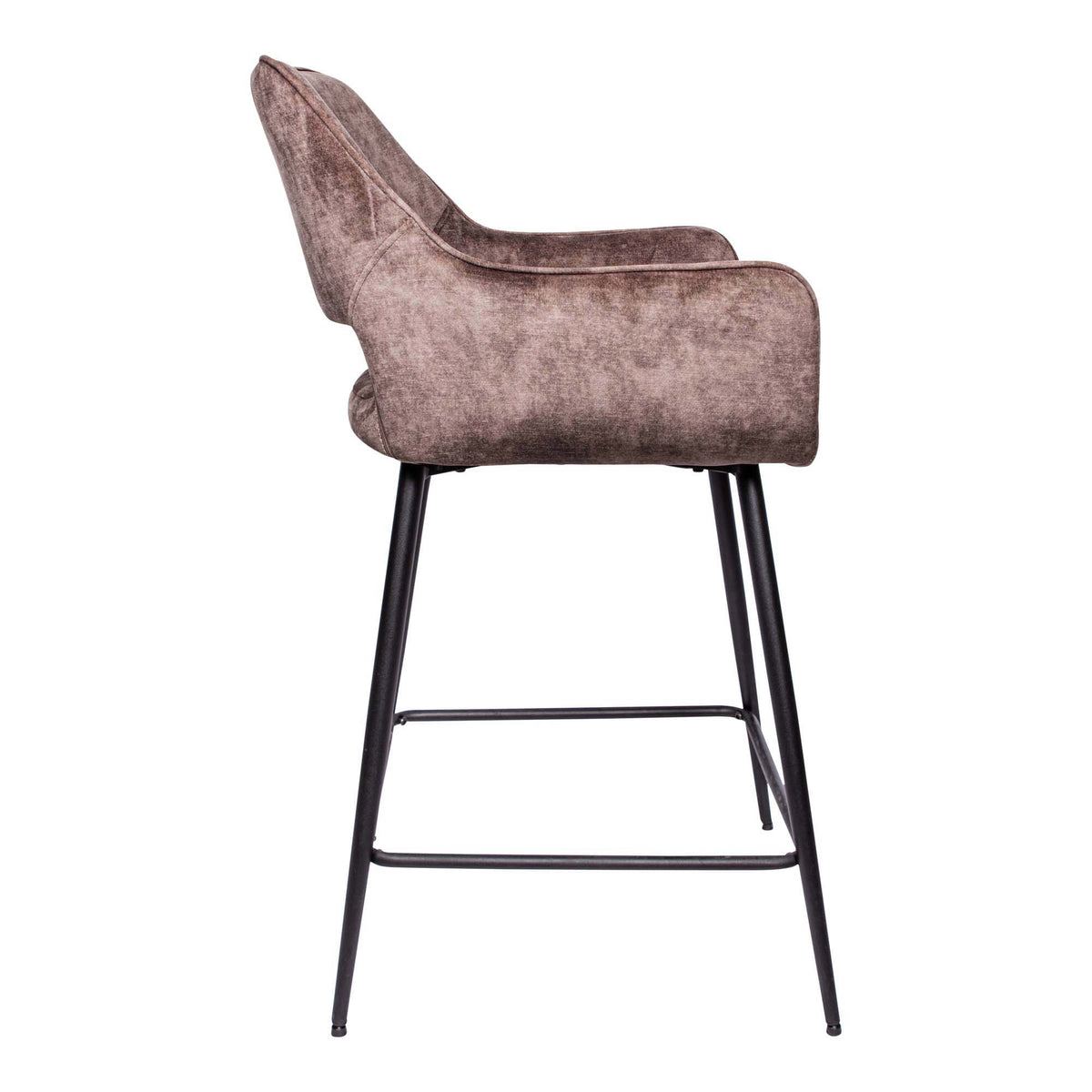 Fal LOW Velvet Brown Bar Stool Black Metal Leg (set of 2)