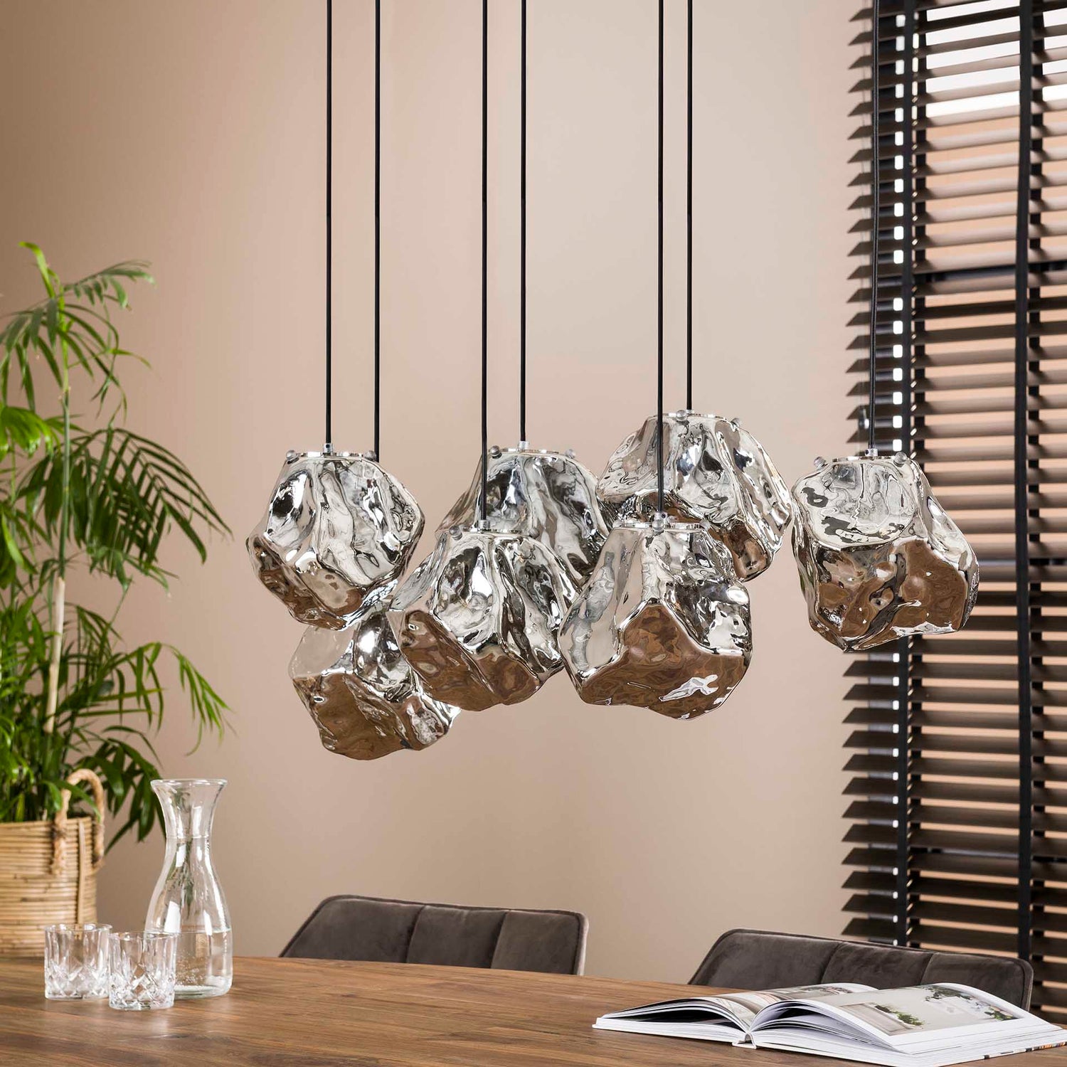 Hanglamp met 7 Lampen Rock - 95x44x150 cm - Chromed - Glas