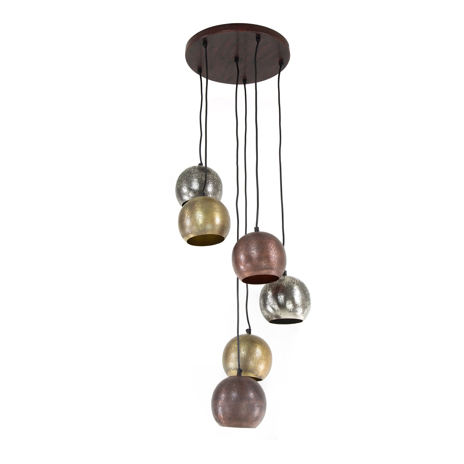 Hanglamp met 6 Lampen Bol Getrapt Metal Print - 40x40x150 cm - Mat Nikkel Mix Color