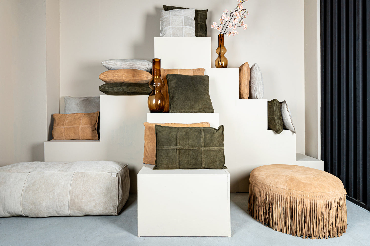 Suky Taupe Suede Leather Cushion Square S