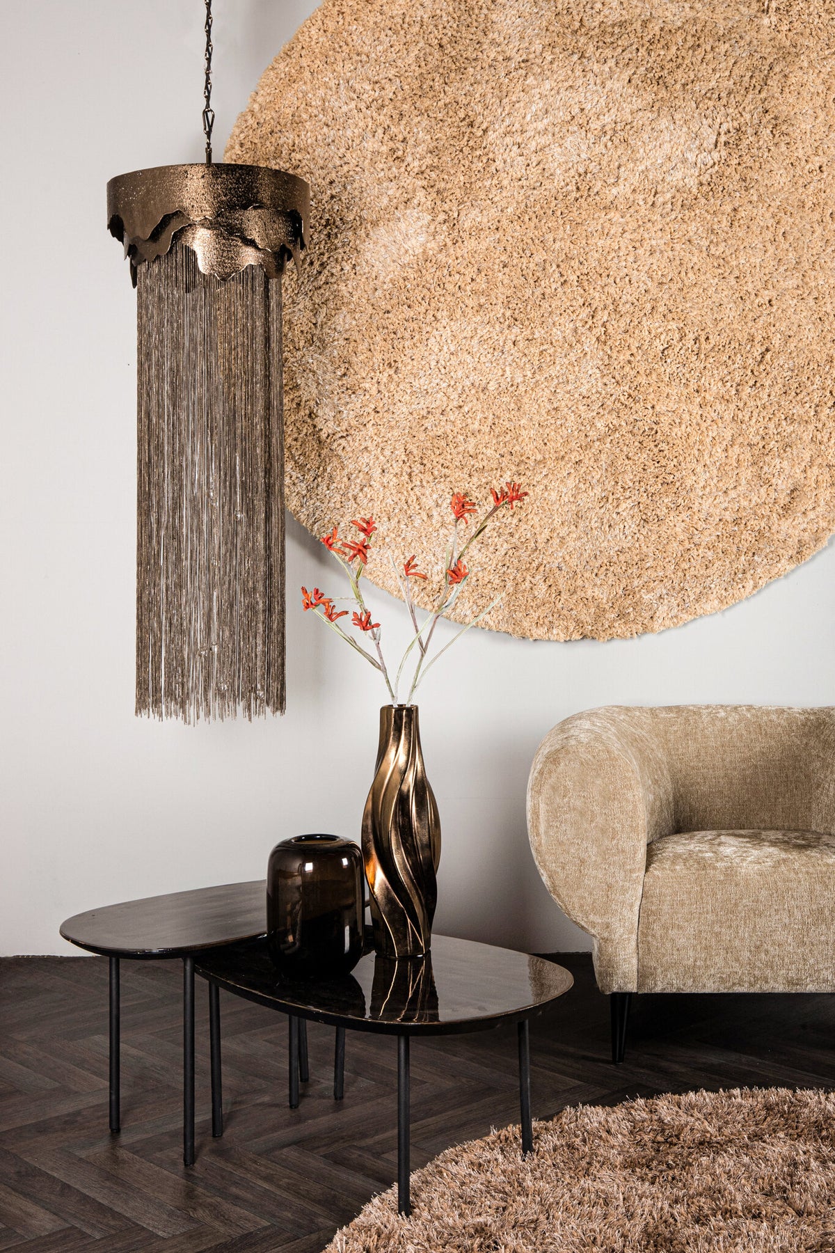 Jups Brown Fabric Handwoven Carpet Round S