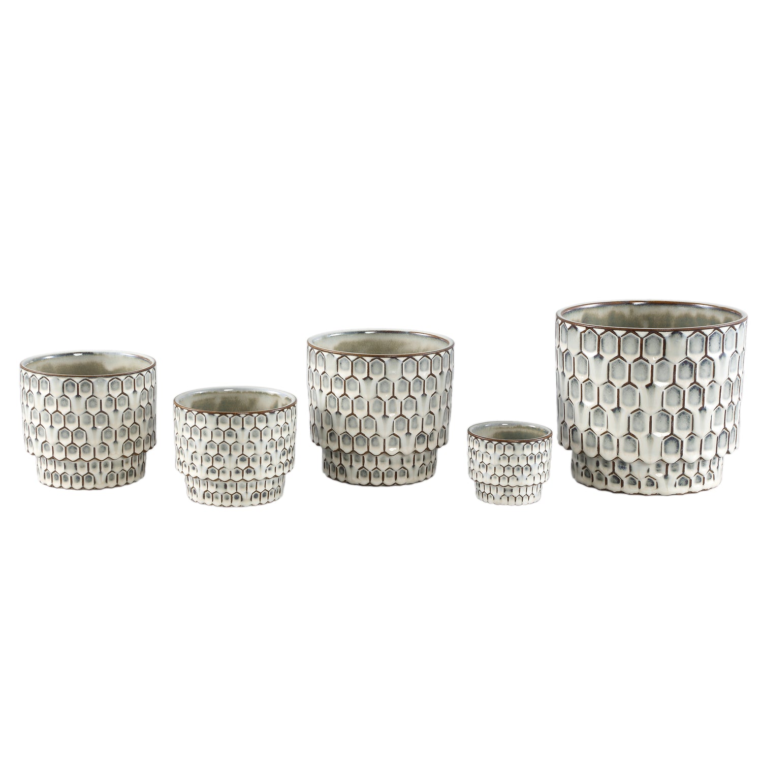 Emmily White Glazed Ceramic Pot Scales Round S