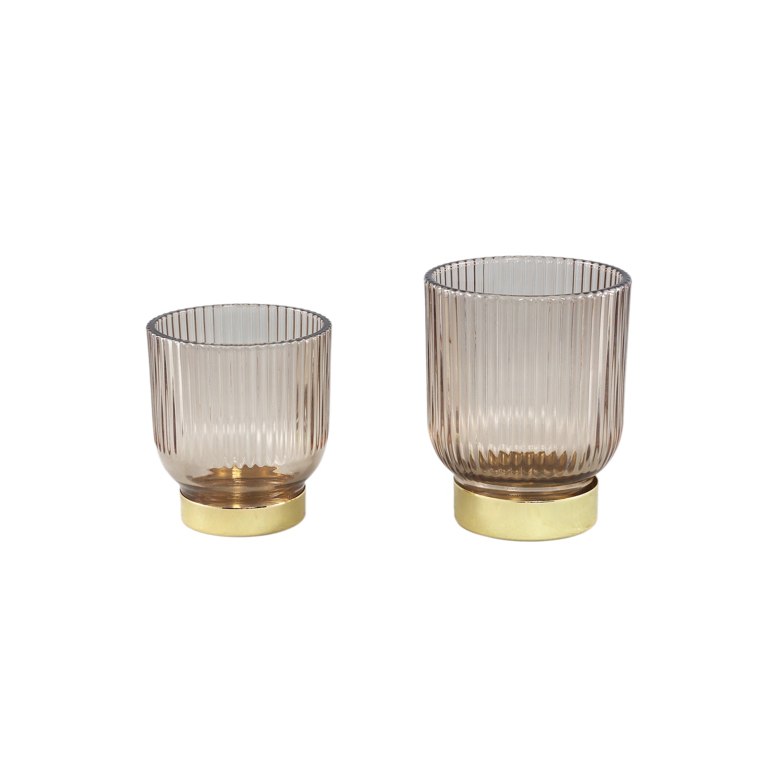 Siera Pink Glass Tealight Ribbed Gold Base