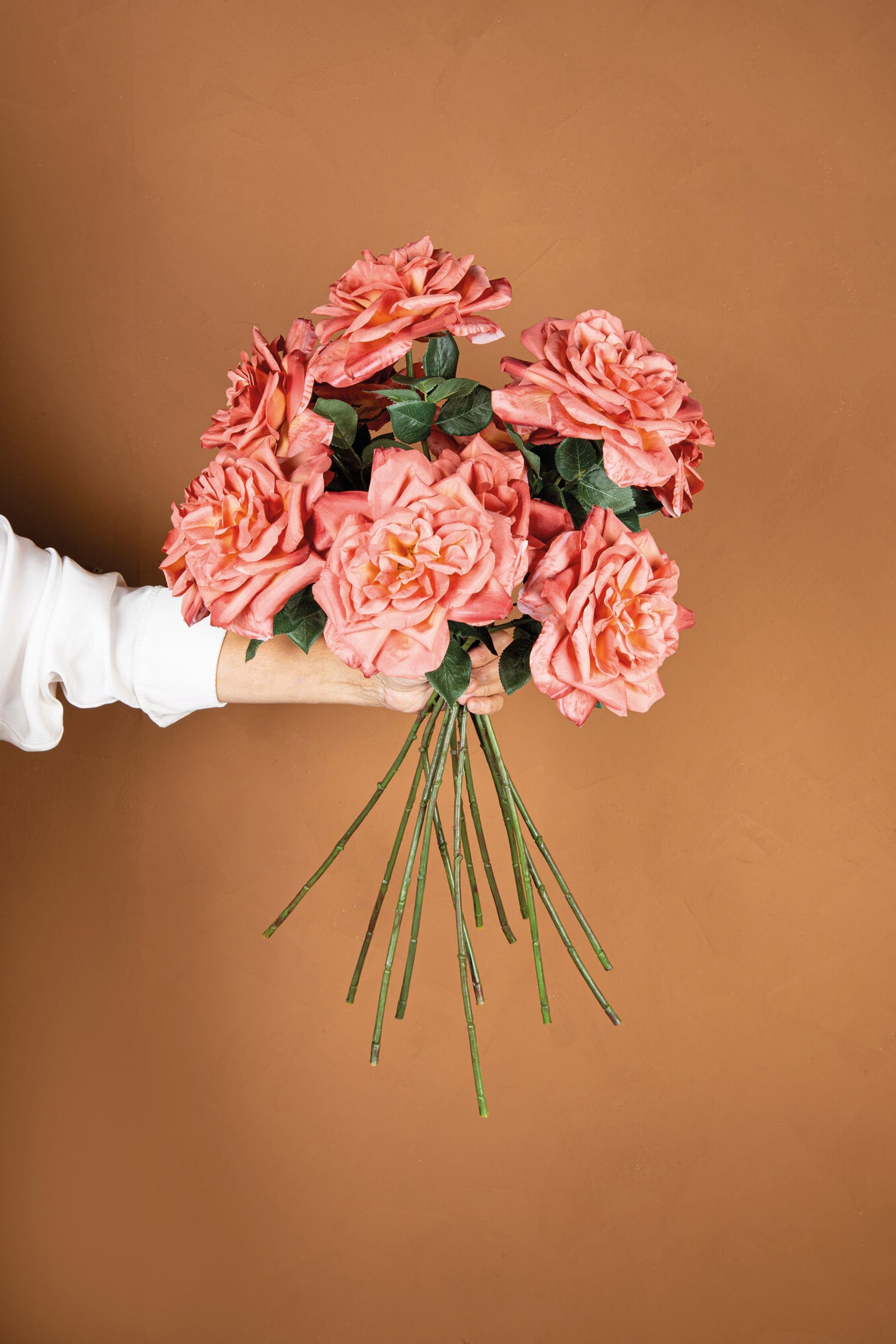 Rose Flower Orange Rose Spray With Leaves