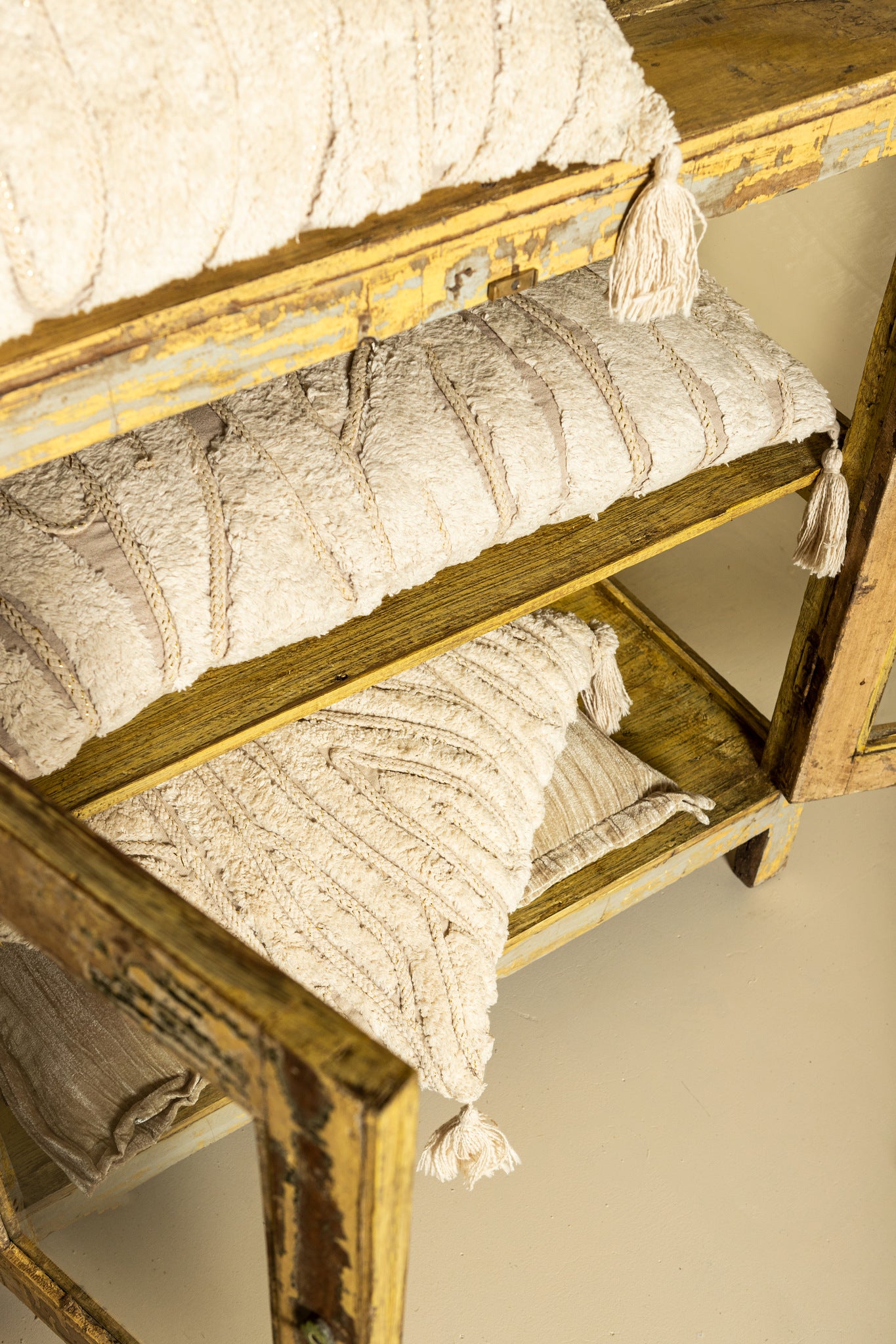 Senny Beige Velvet Cushion Ruffle Rim Square S