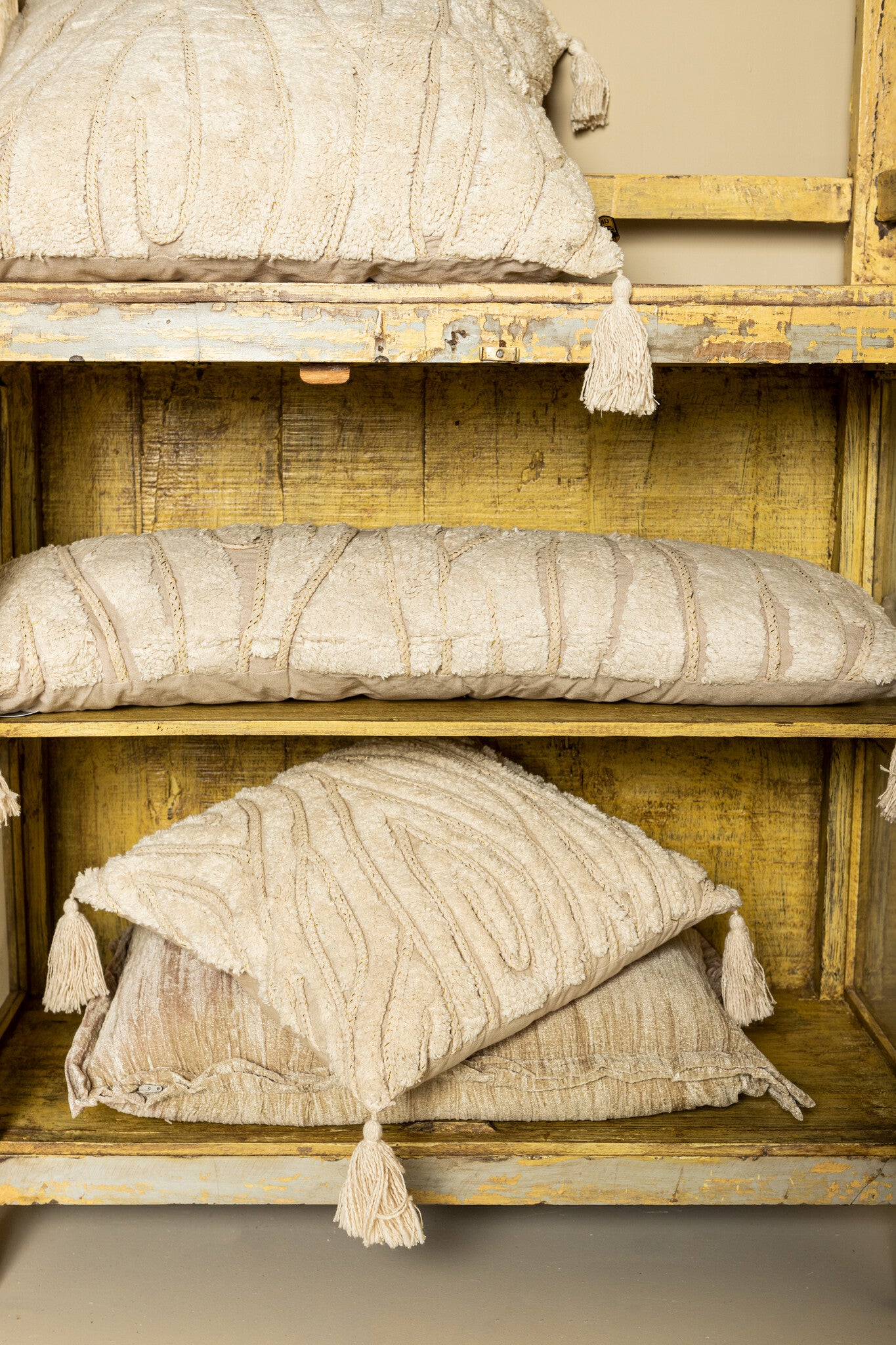 Senny Beige Velvet Cushion Ruffle Rim Rectangle