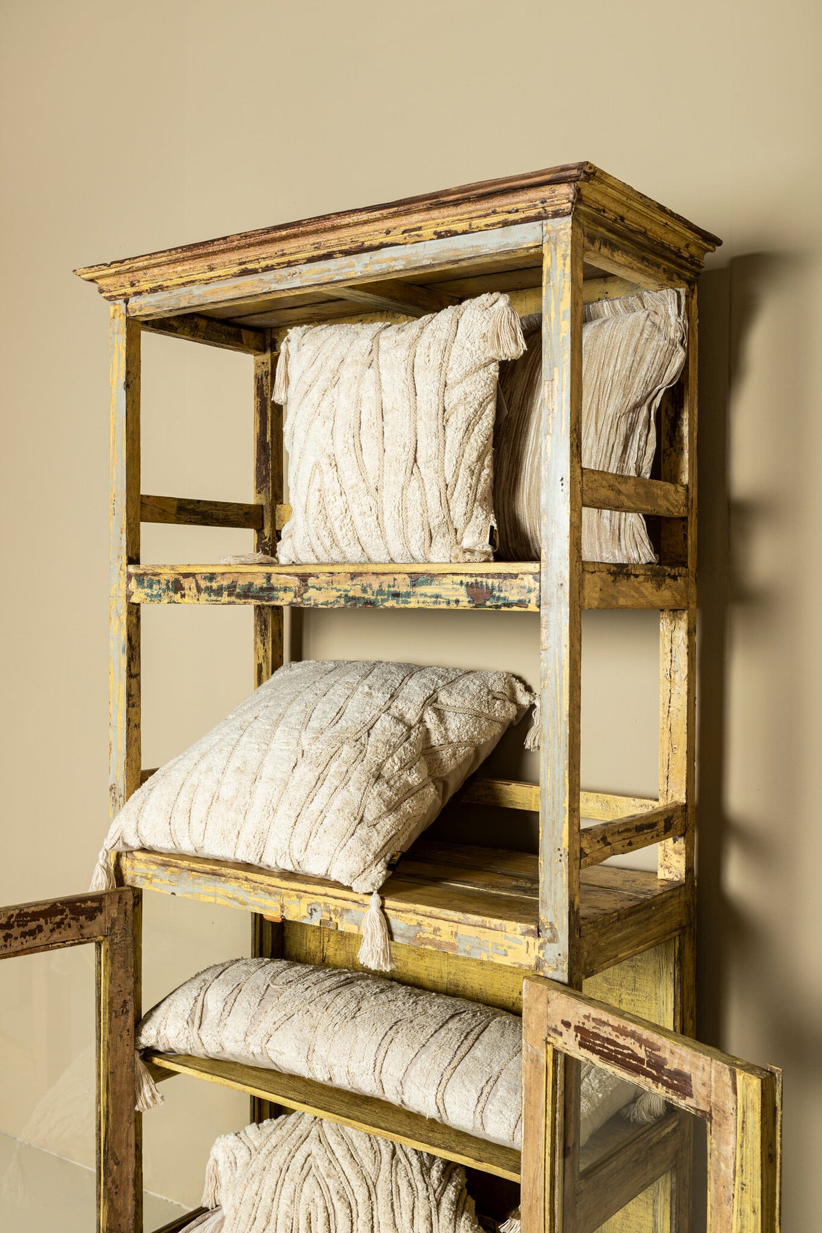 Senny Beige Velvet Cushion Ruffle Rim Square L