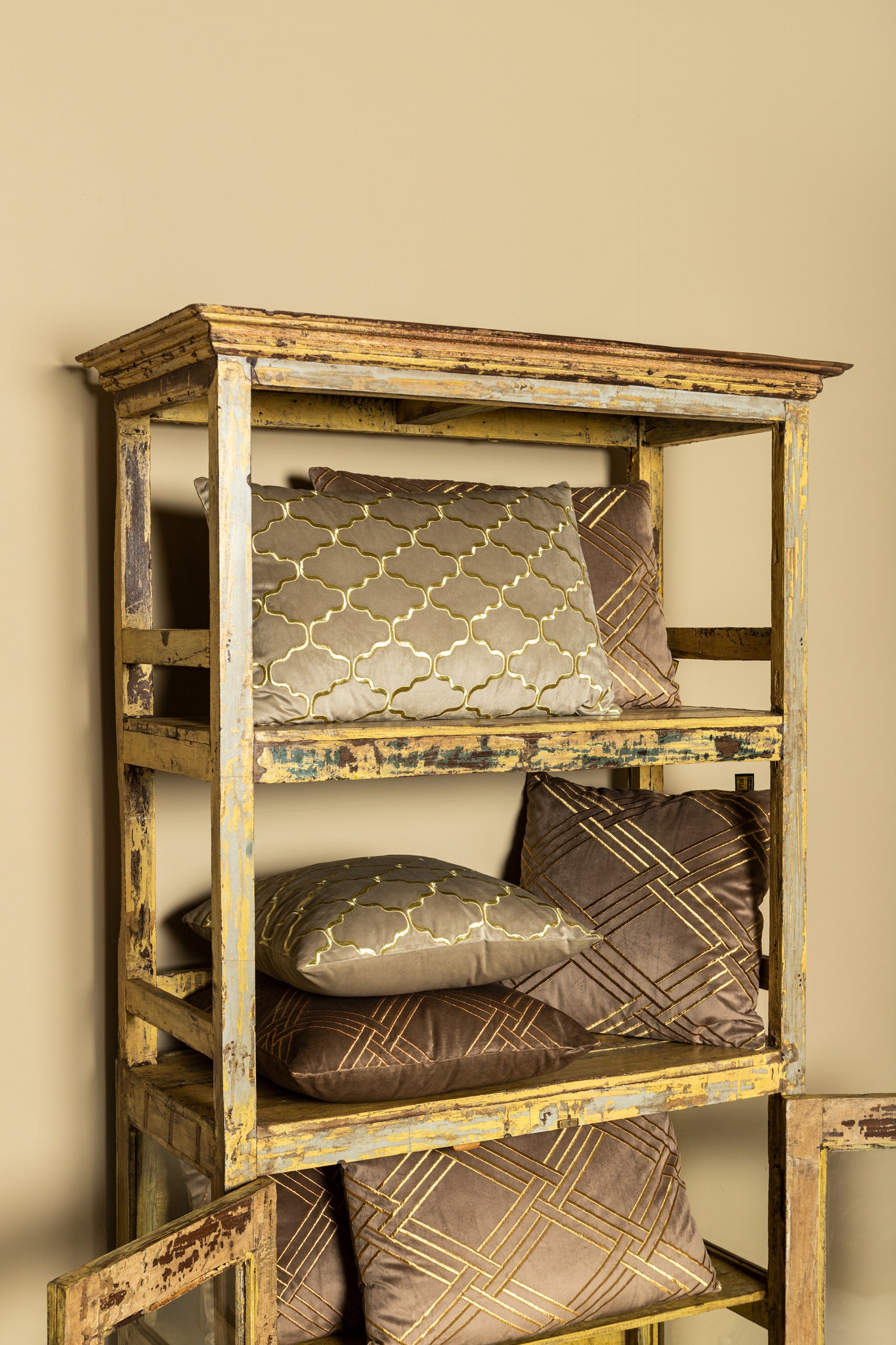 Cerine Brown Velvet Cushion Embroidery Rectangle