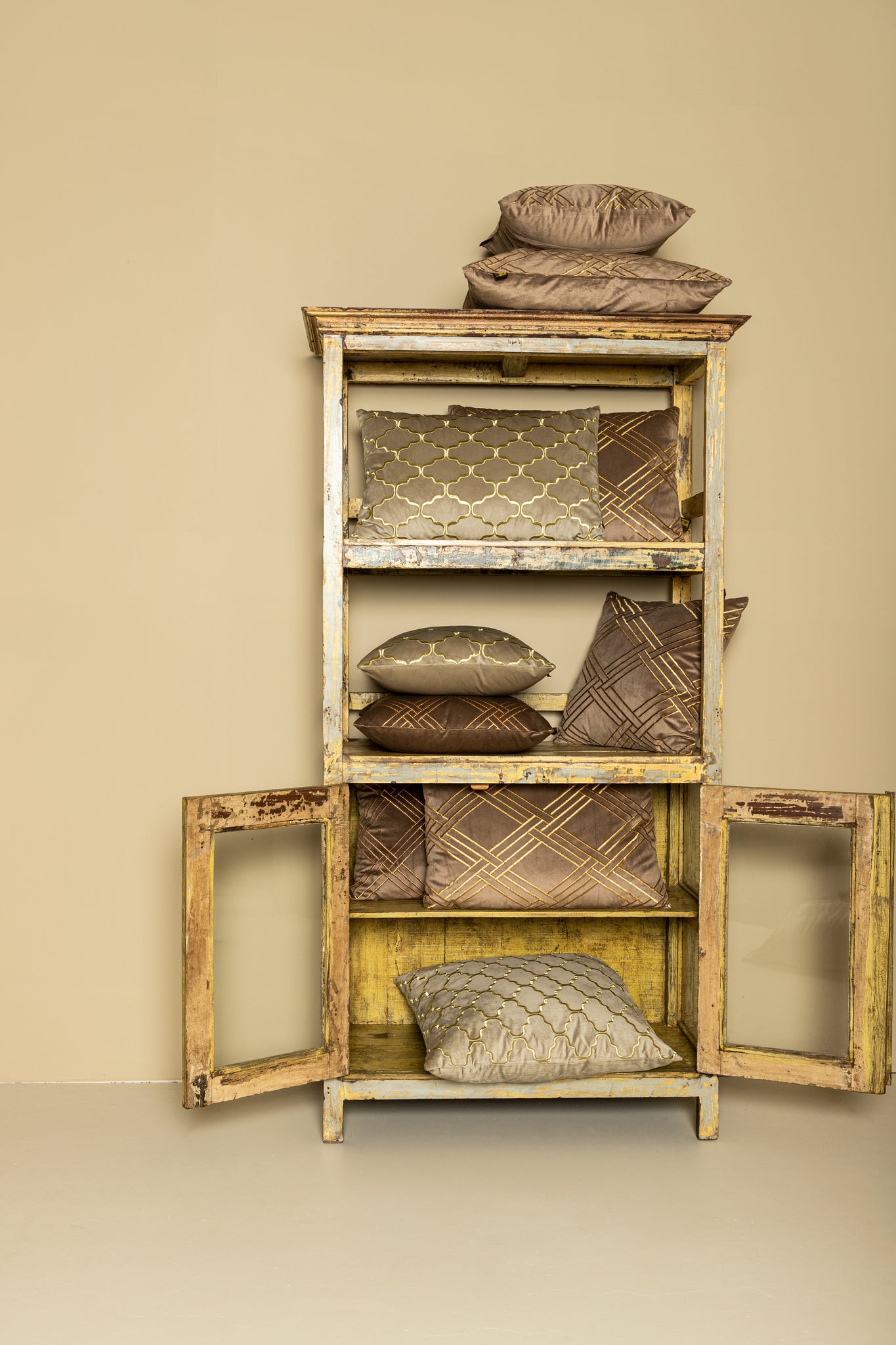 Cerine Brown Velvet Cushion Embroidery Rectangle