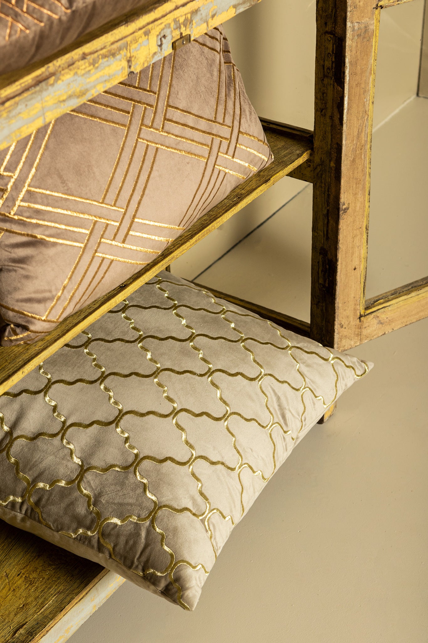 Cerine Brown Velvet Cushion Embroidery Rectangle