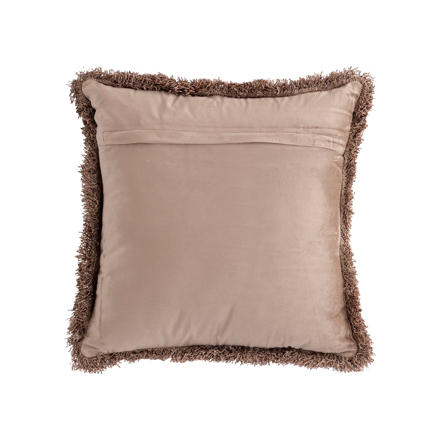 Nous Taupe Velvet Cushion With Fringes Square S