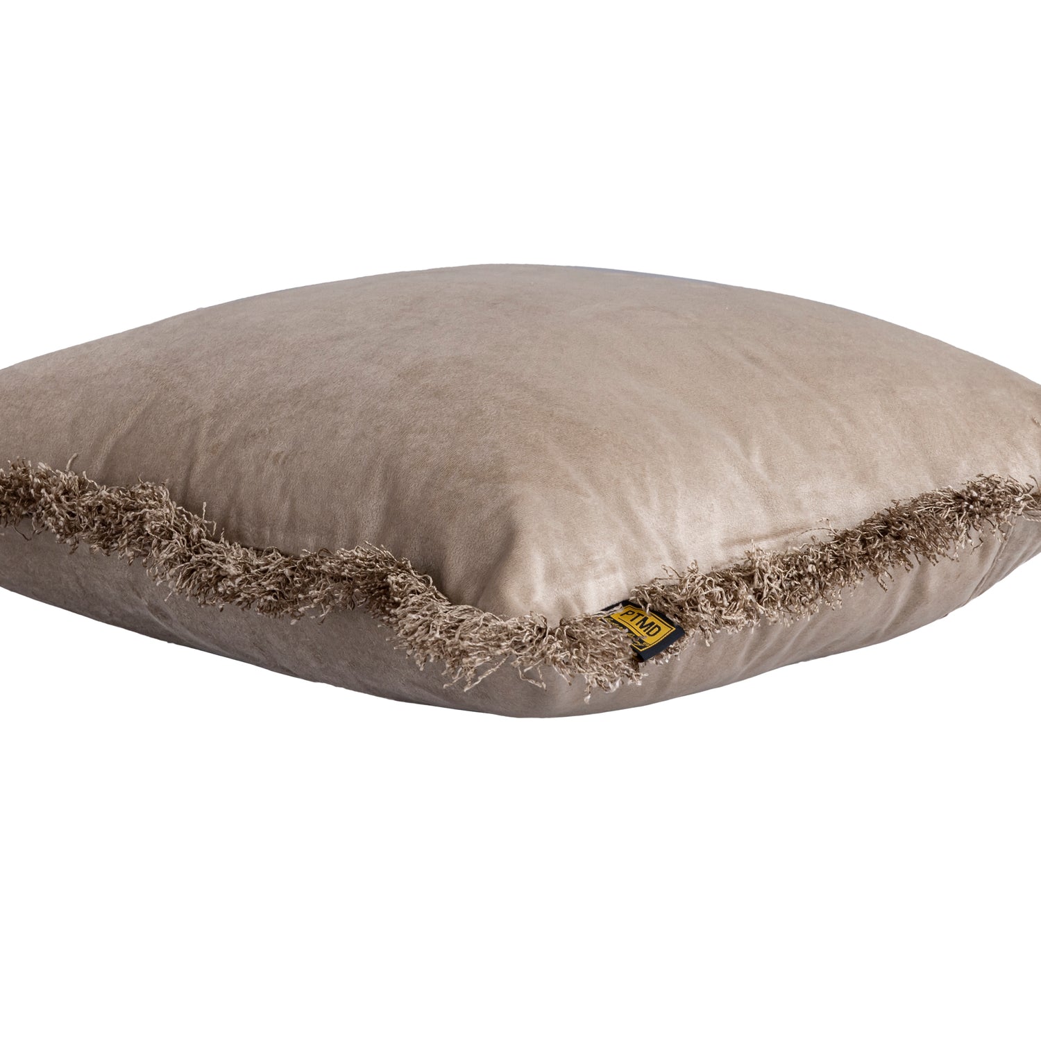 Nous Beige Velvet Cushion With Fringes Square S