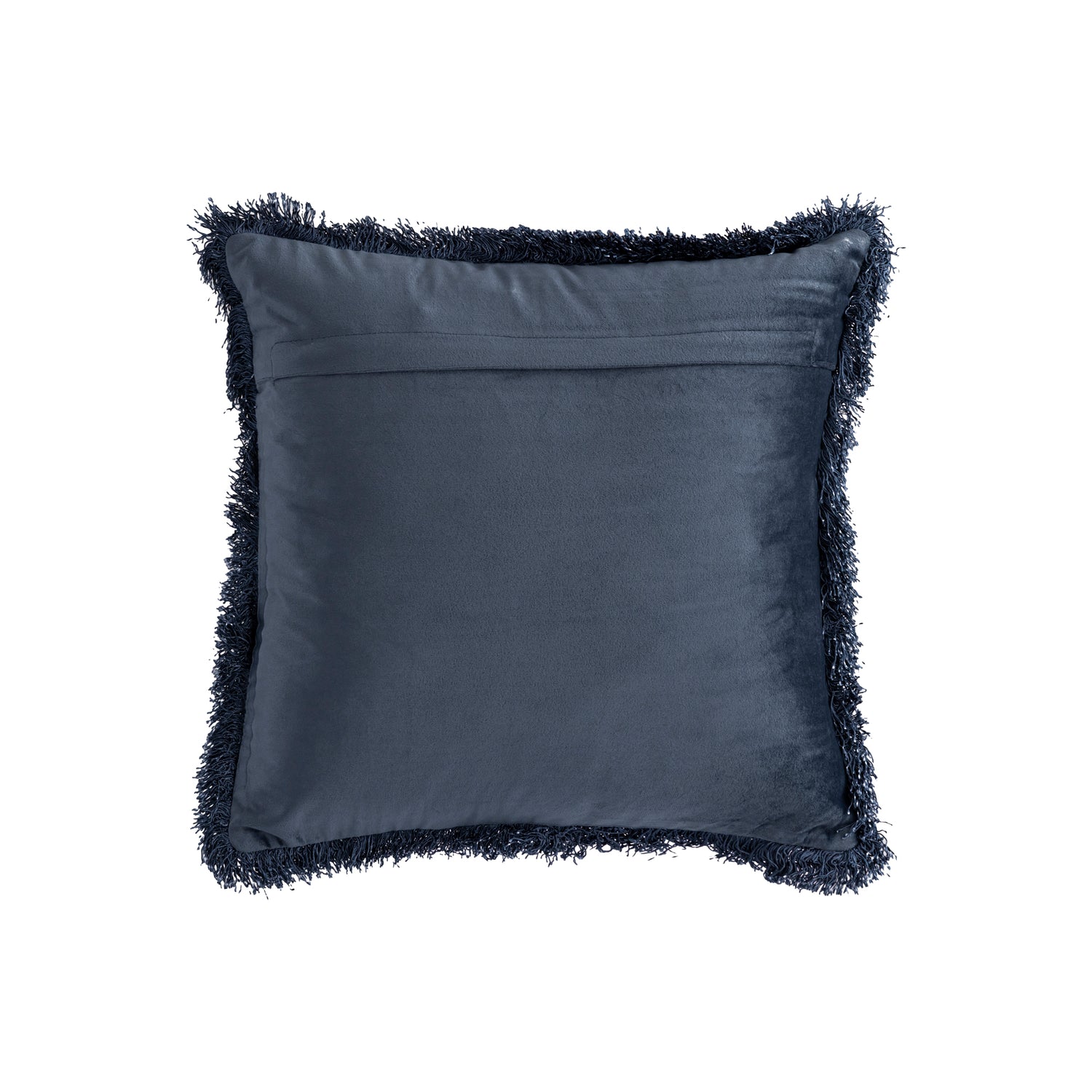 Nous Blue Velvet Cushion With Fringes Square S