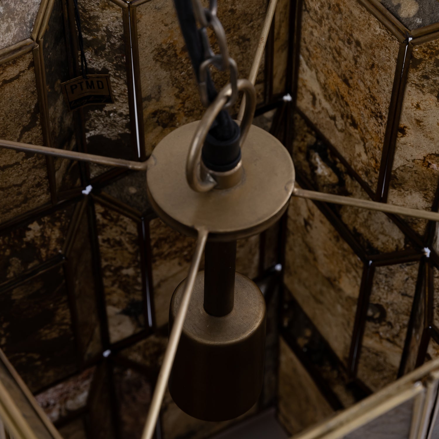 Layra Brass Stone Veneer Hanging Lamp Antique