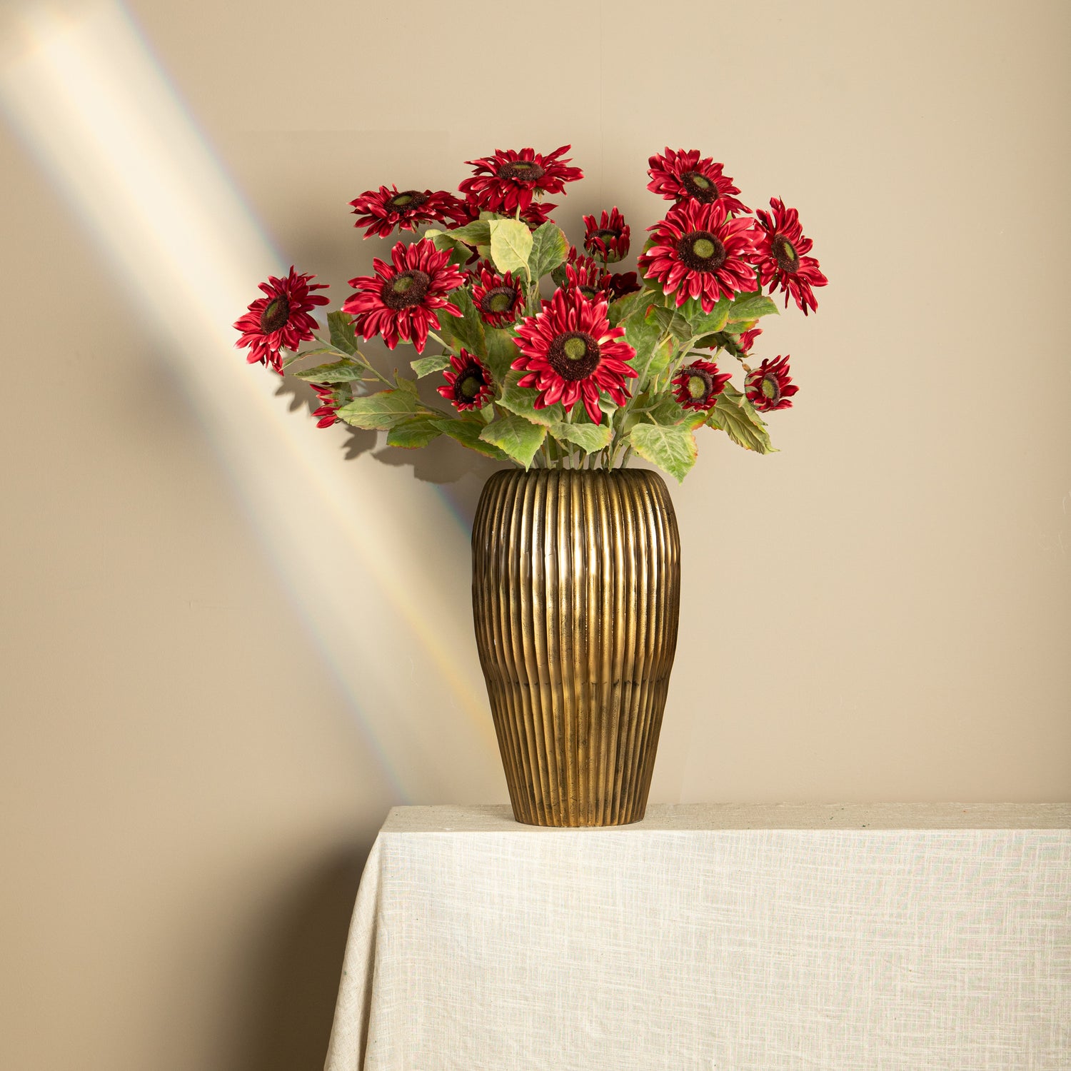 Garden Flower Red Sunflower Stem With Leaves