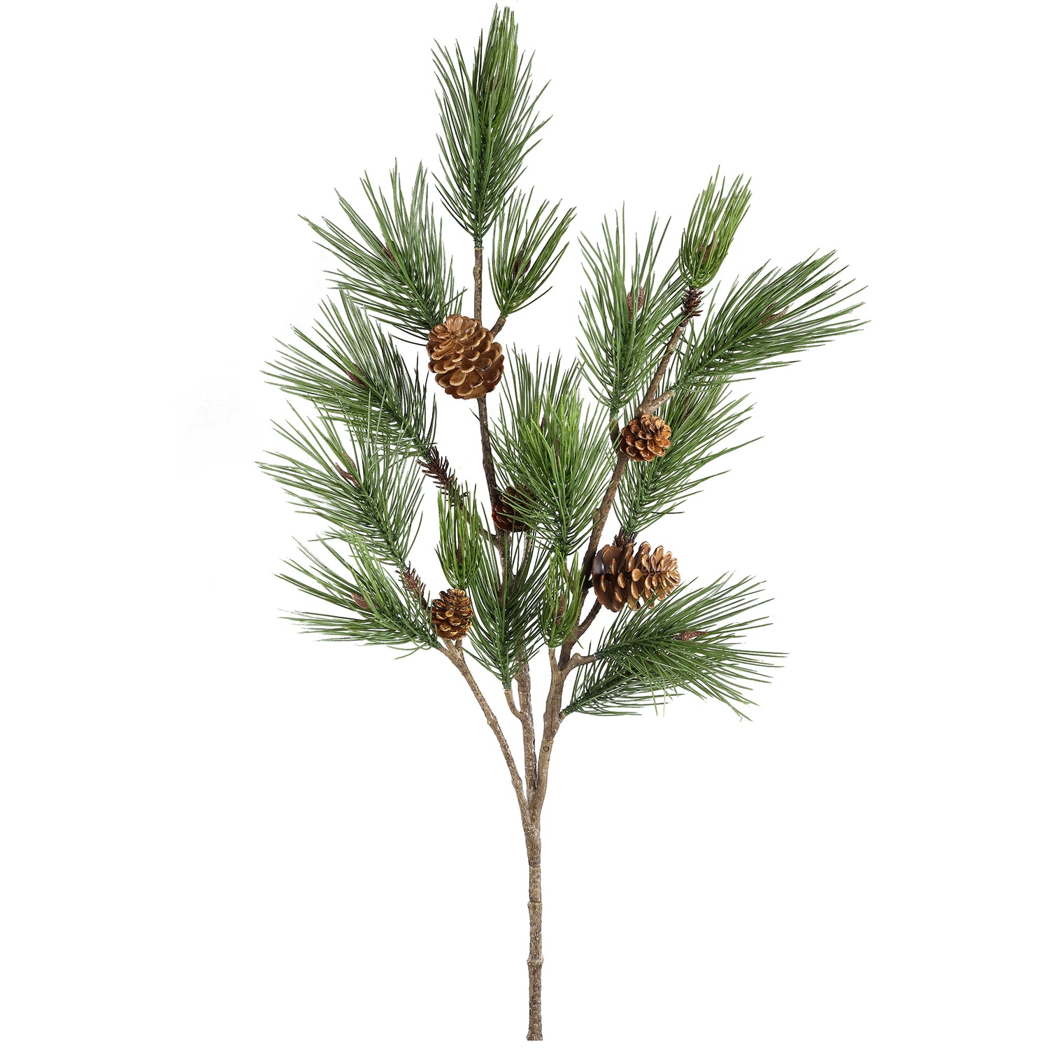 Twig Plant Green Long Needle Pin Spray With Cones