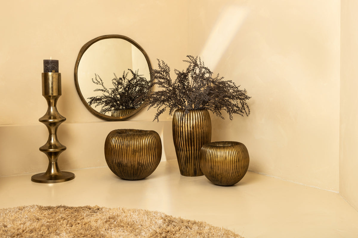 Taika Gold Alu Round Candle Holder Tabs Low