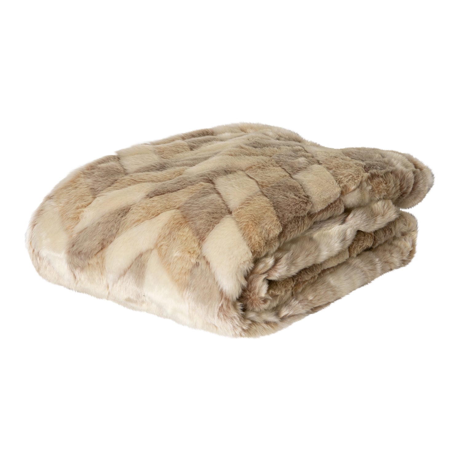 Kathleen Cream Artificial Fur Plaid Rectangle S