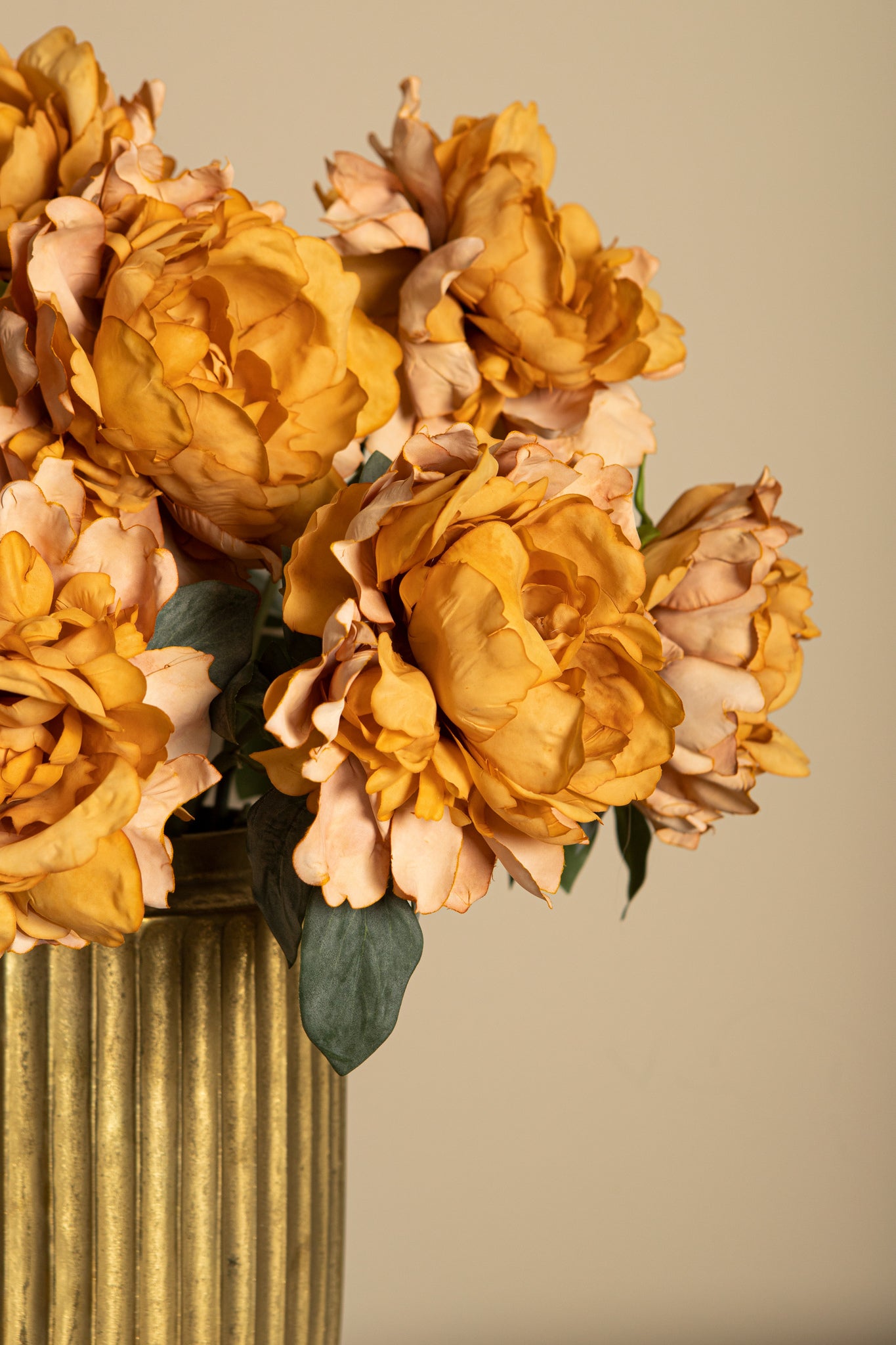 Peony Flower Orange With Flocked Leaves