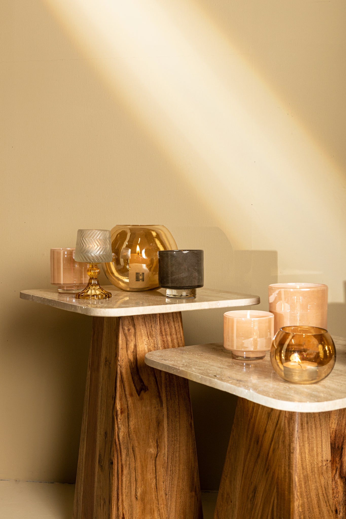 Josiah Beige Glass Tealight On Base S